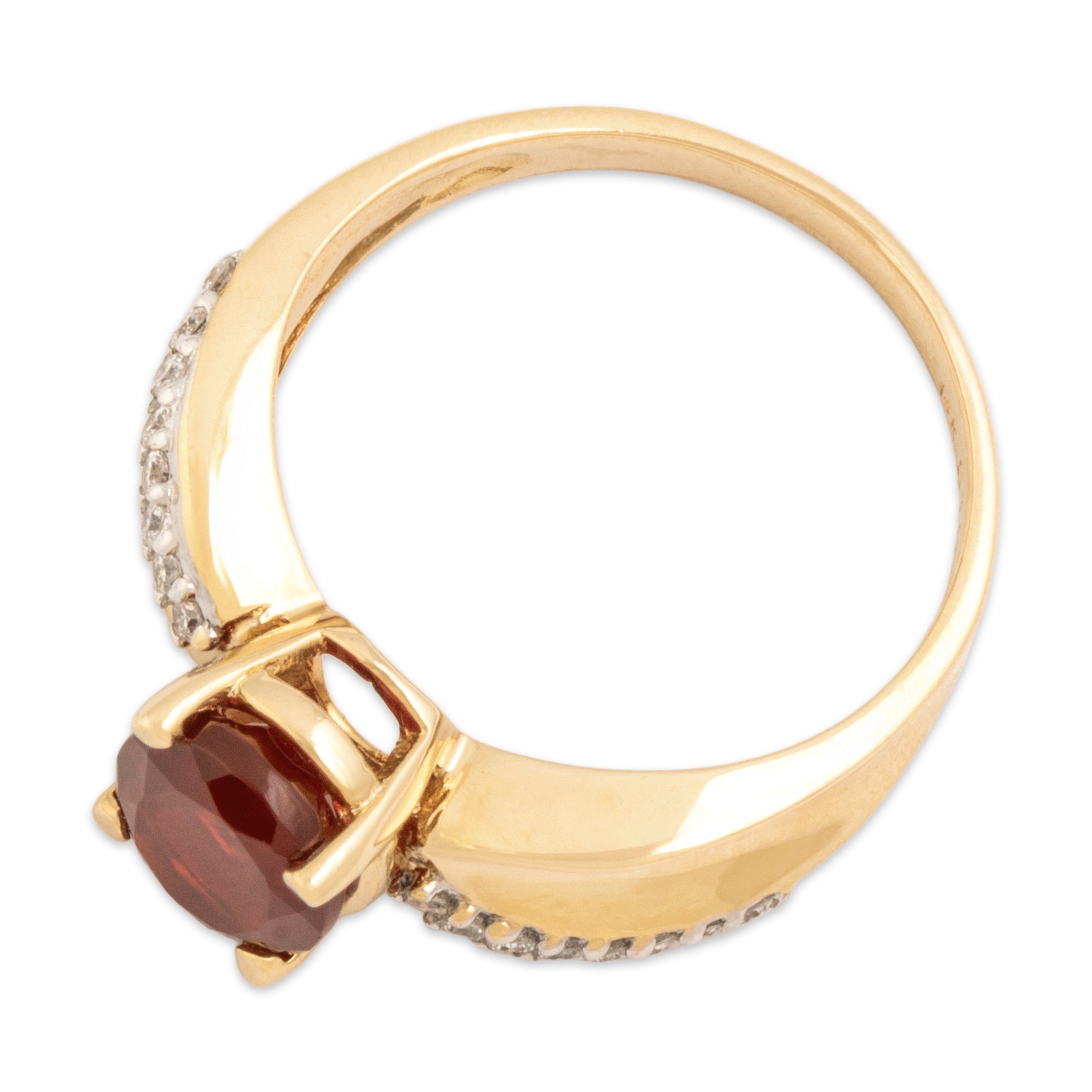 Vintage 14k Yellow & White Gold 1.36ct Red Fire Opal Diamond Vibrant Flared Shoulder Ring - Overall view