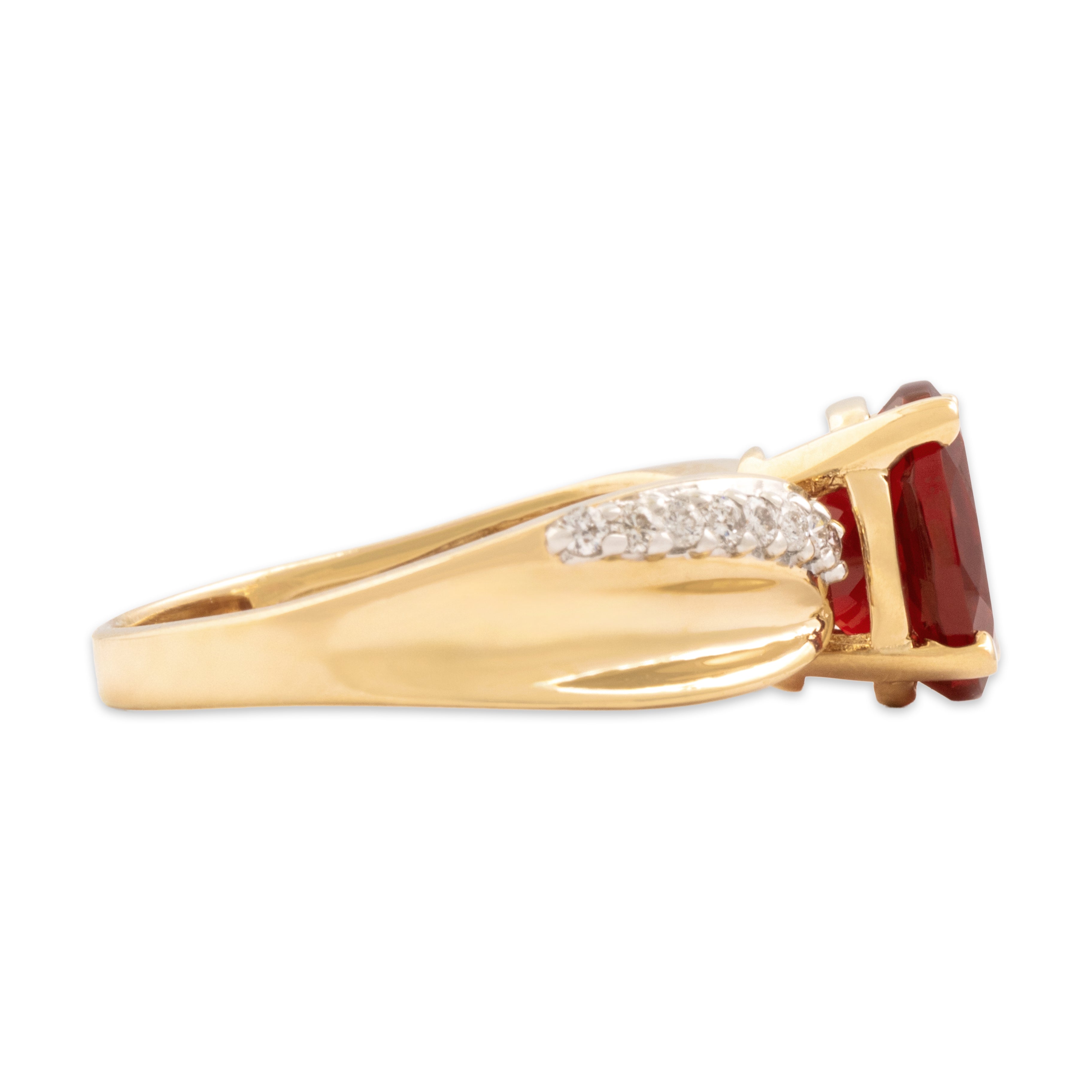 Vintage 14k Yellow & White Gold 1.36ct Red Fire Opal Diamond Flared Ring 7.25