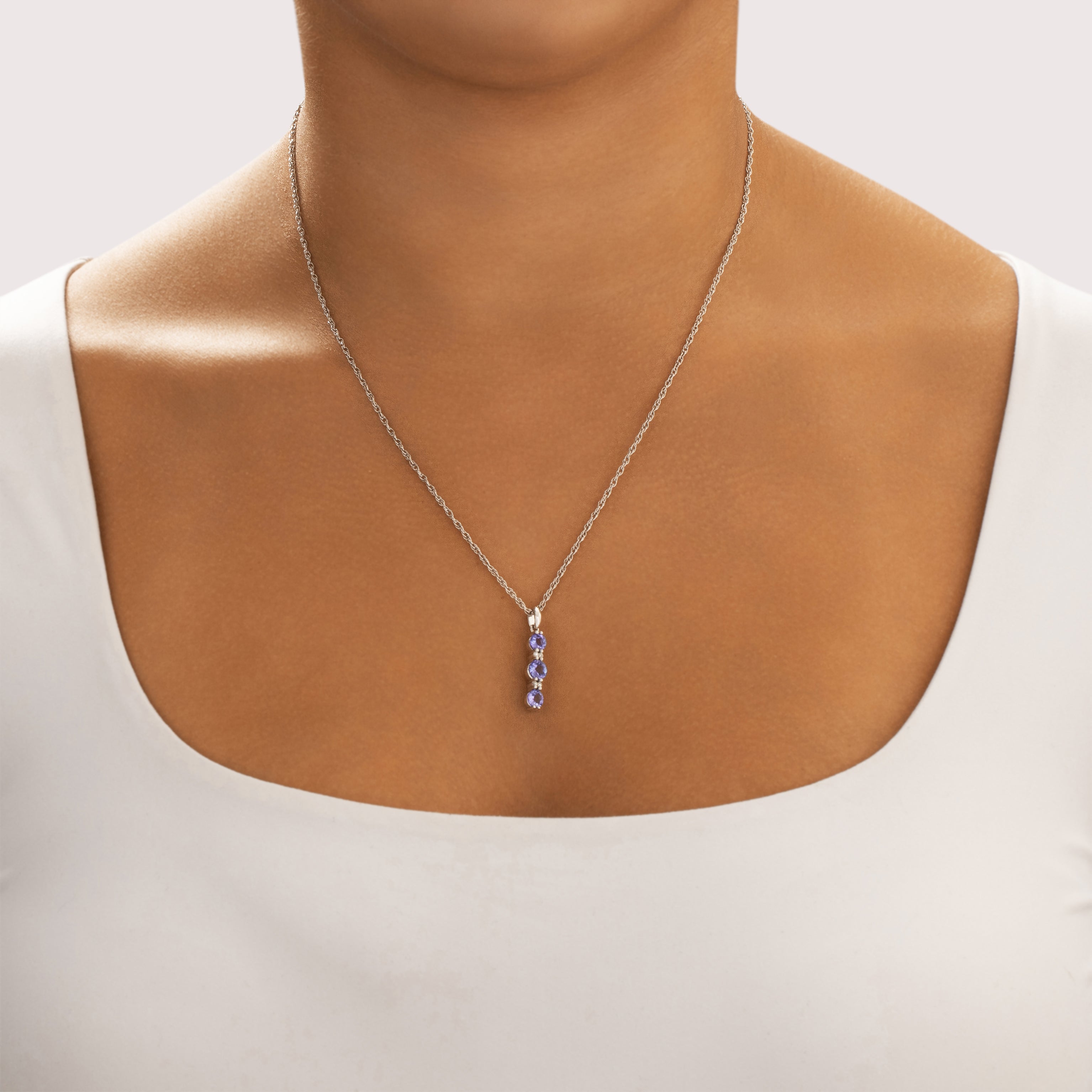 Estate 14k White Gold 1.12cttw Tanzanite Diamond Sparkling Lavender Pendant - On model view