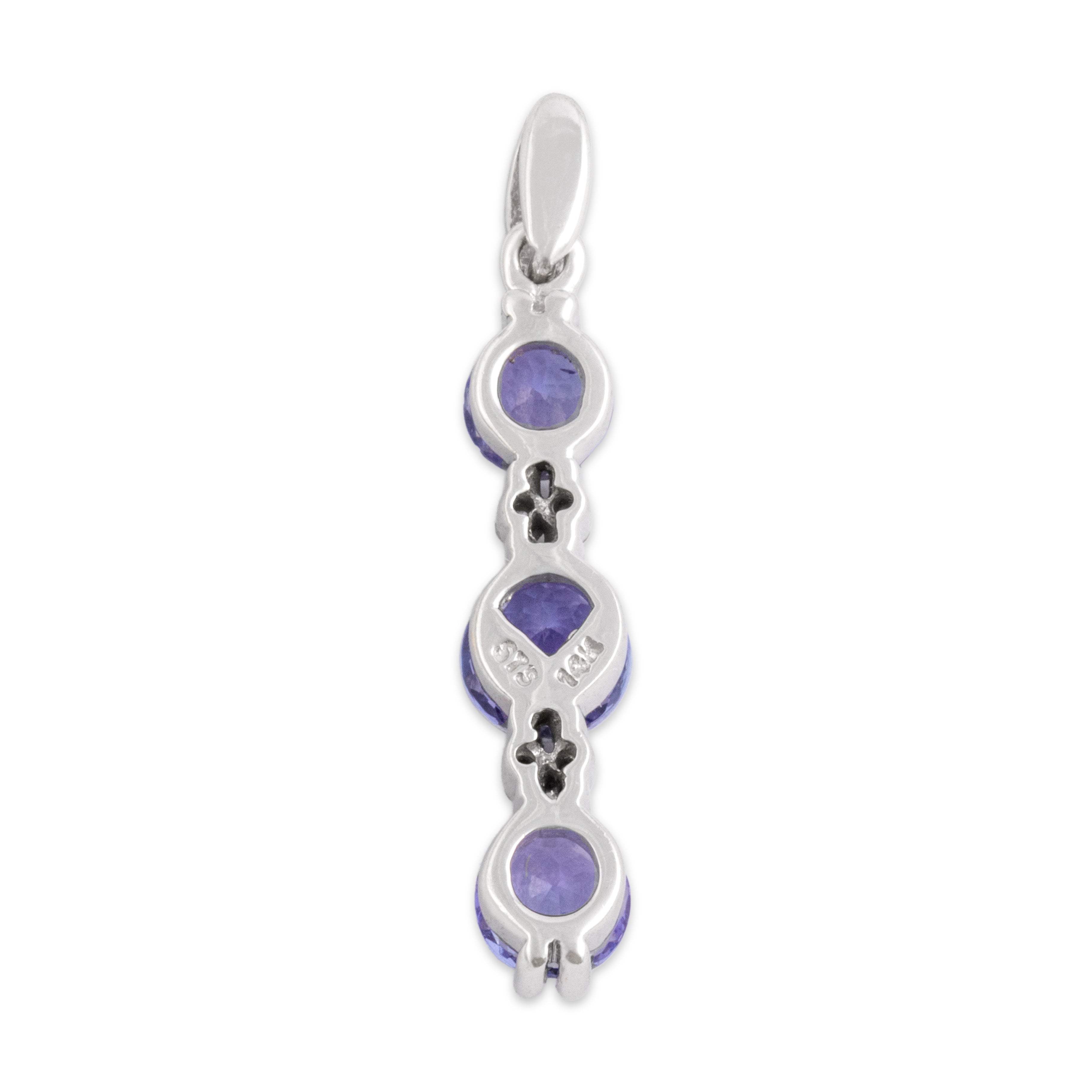 Estate 14k White Gold 1.12cttw Tanzanite Diamond Sparkling Lavender Pendant - Back view