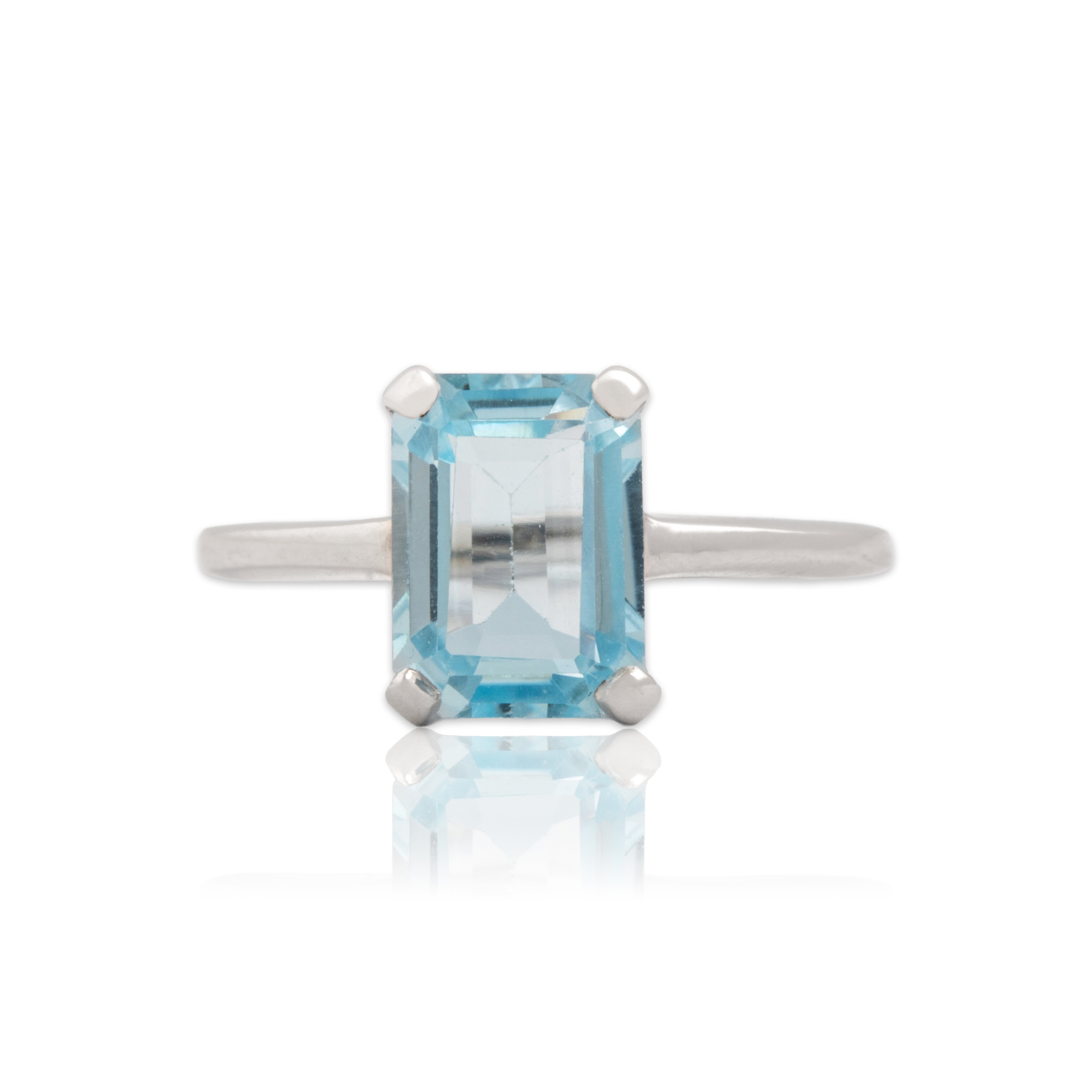 Vintage 14k White Gold 1.88ct Sky Blue Topaz Sleek Solitaire Ring 3.75