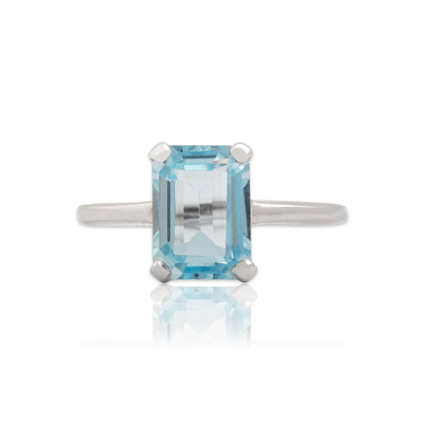 Vintage 14k White Gold 1.88ct Sky Blue Topaz Sleek Solitaire Ring 3.75