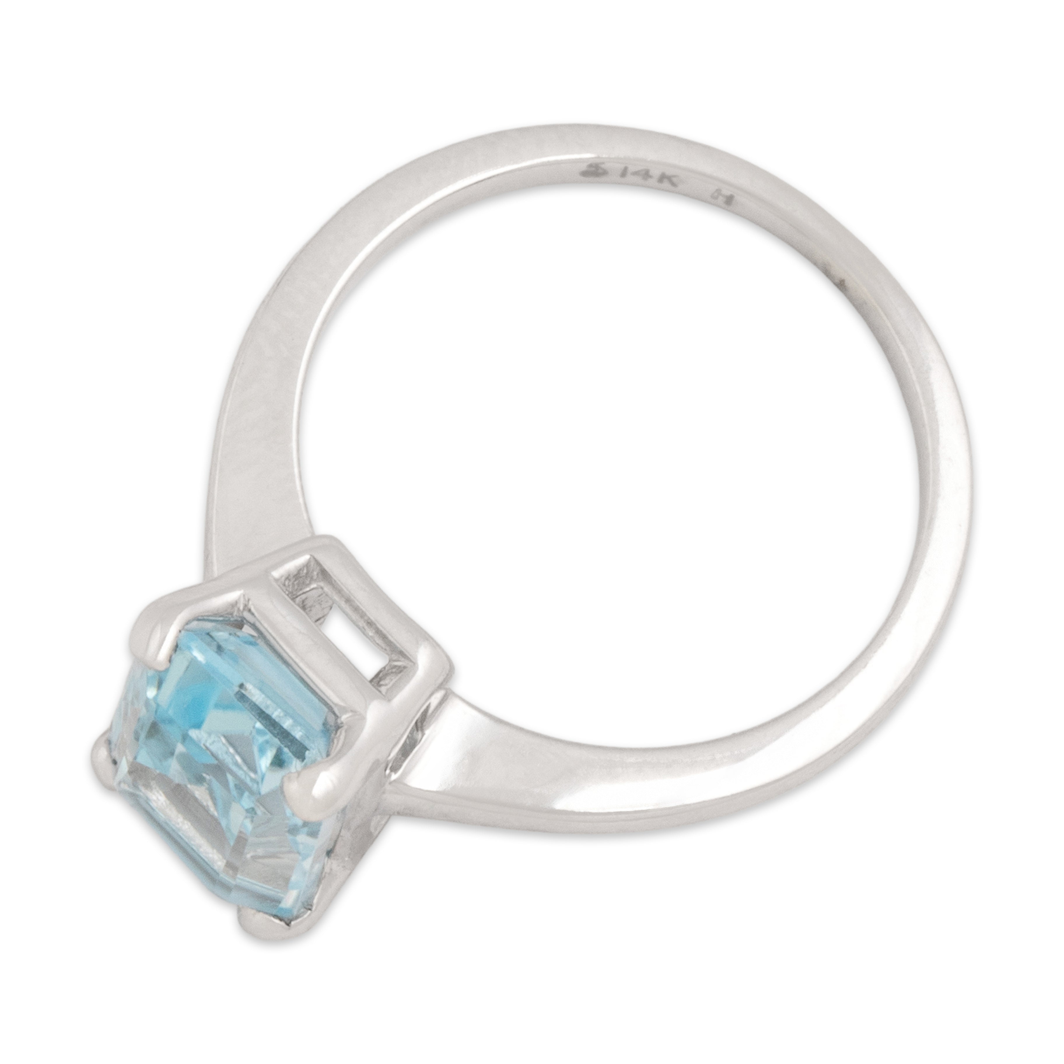 Vintage 14k White Gold 1.88ct Sky Blue Topaz Sleek Solitaire Ring - Overall view