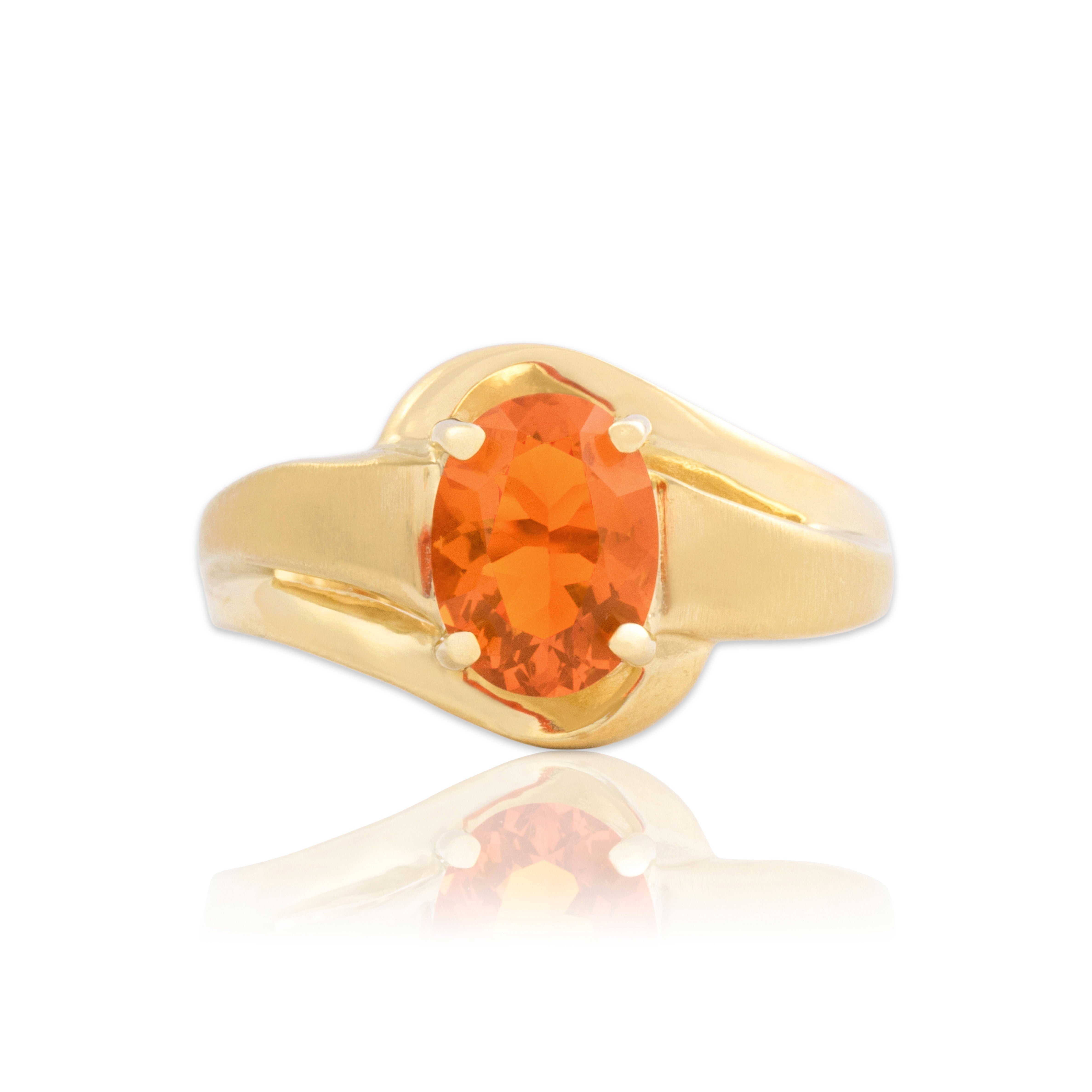 Vintage 14k Yellow Gold .82ct Fire Opal Vibrant Brushed Shoulder Ring 5.25