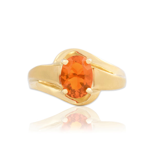 Vintage 14k Yellow Gold .82ct Fire Opal Vibrant Brushed Shoulder Ring 5.25