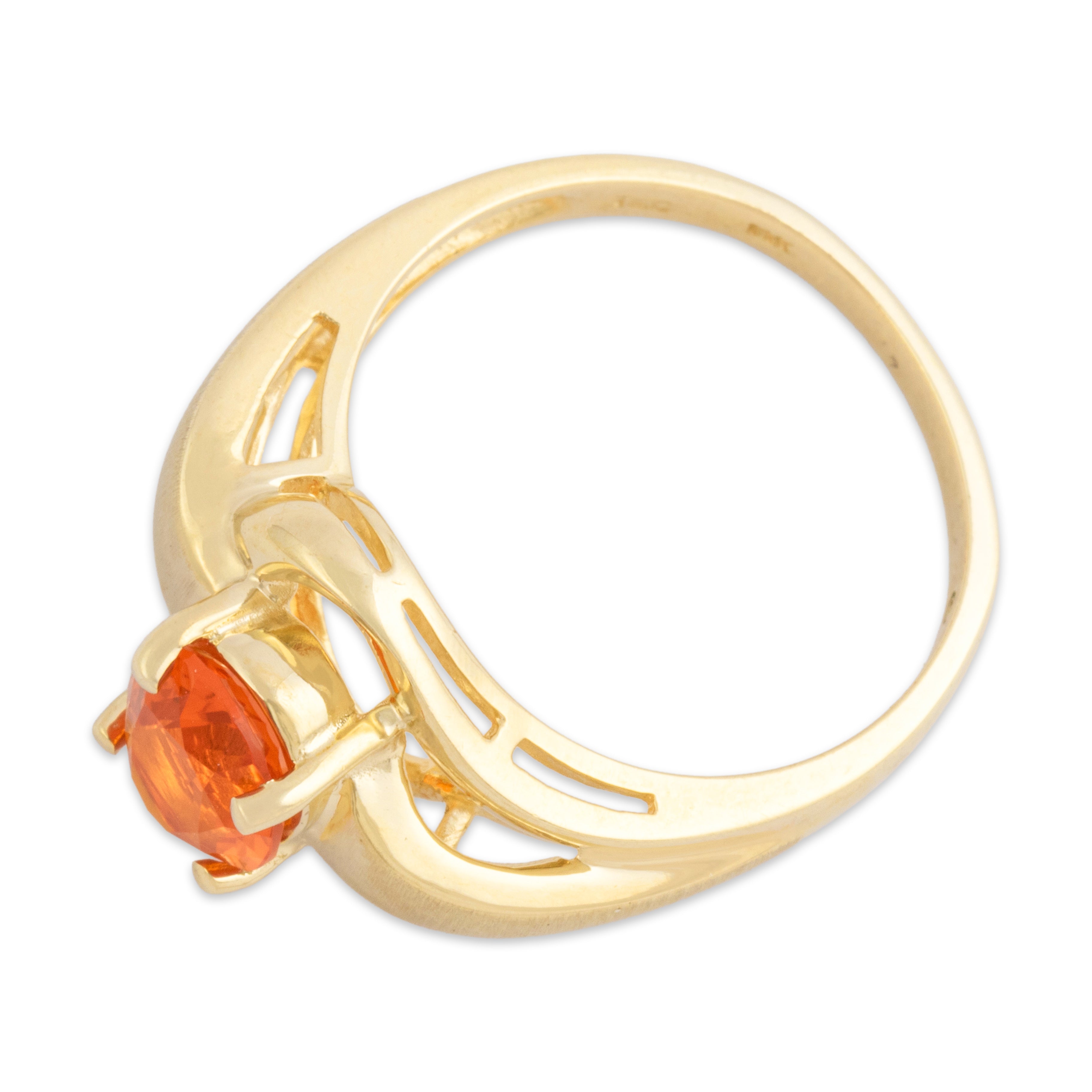Vintage 14k Yellow Gold .82ct Fire Opal Vibrant Brushed Shoulder Ring 5.25