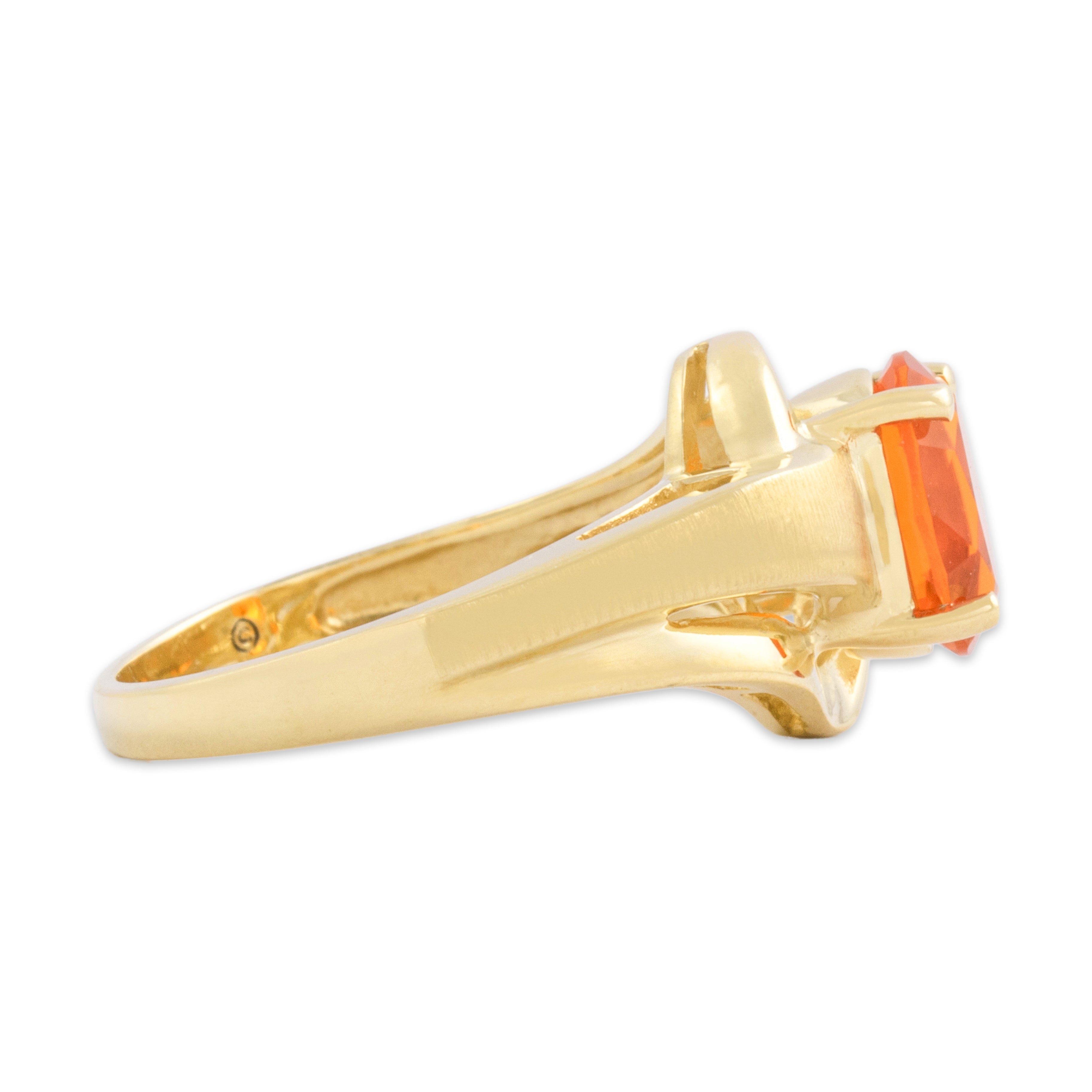 Vintage 14k Yellow Gold .82ct Fire Opal Vibrant Brushed Shoulder Ring 5.25