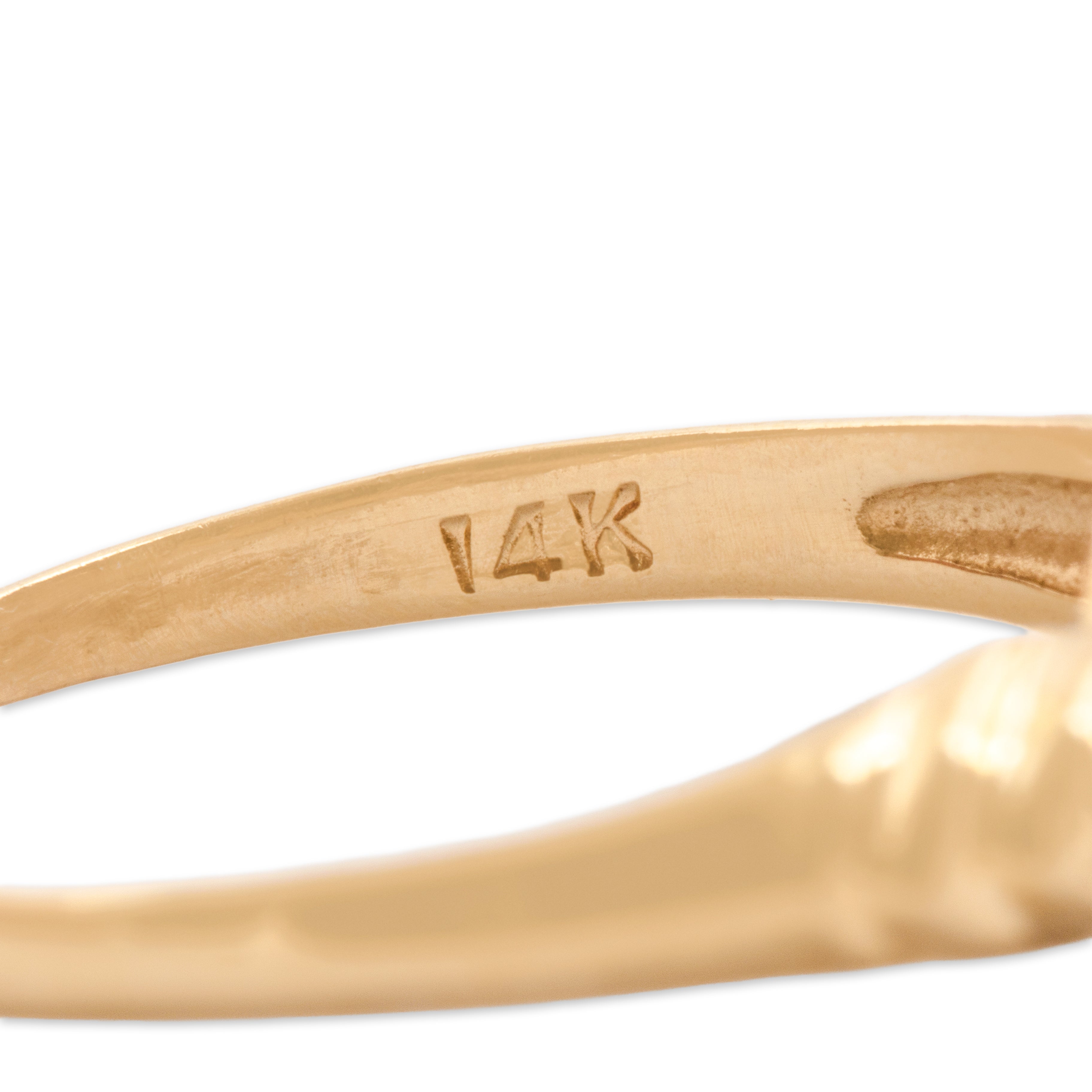 Vintage 14k Yellow Gold 1.03ct Green Sapphire Forest Ribbed Step Shoulder Ring - Hallmark view