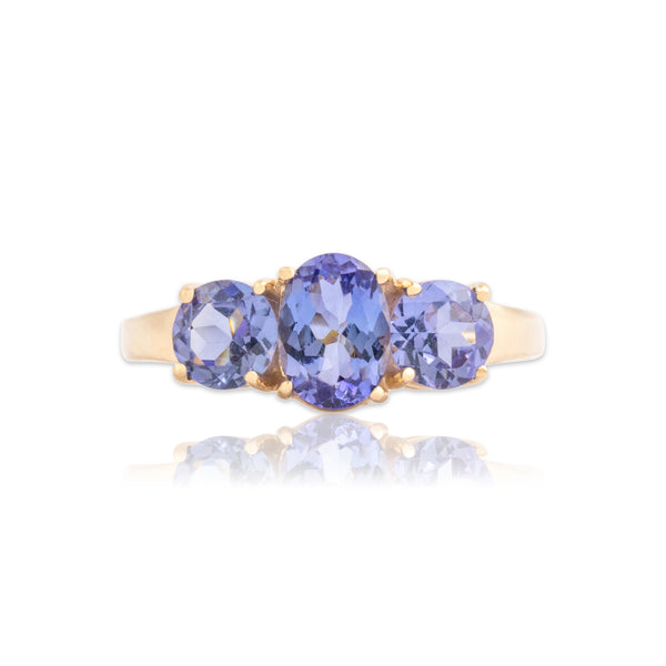 Vintage 14k Yellow Gold 1.54cttw Tanzanite Classic Trio Ring 7.00