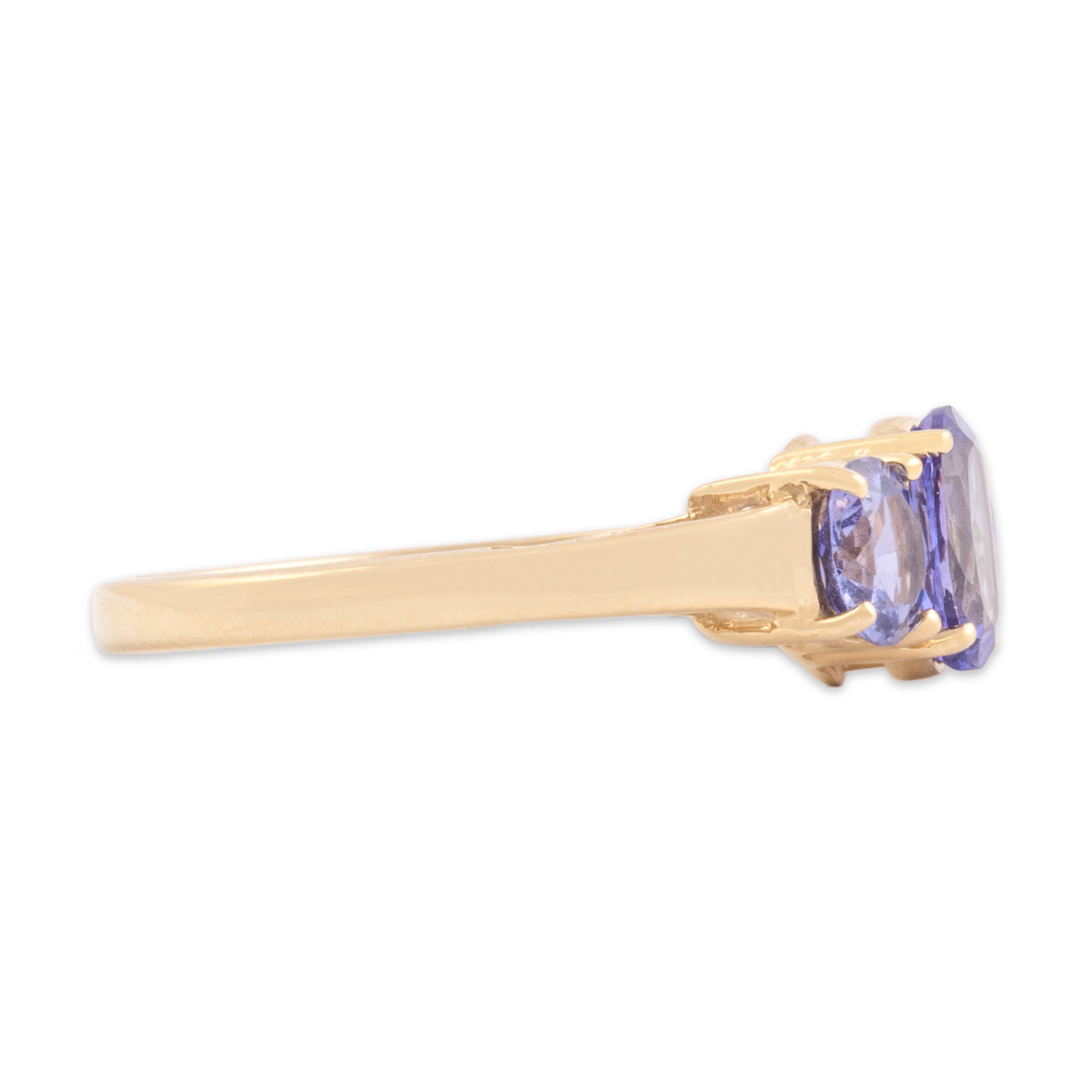 Vintage 14k Yellow Gold 1.54cttw Tanzanite Classic Trio Ring - Side view