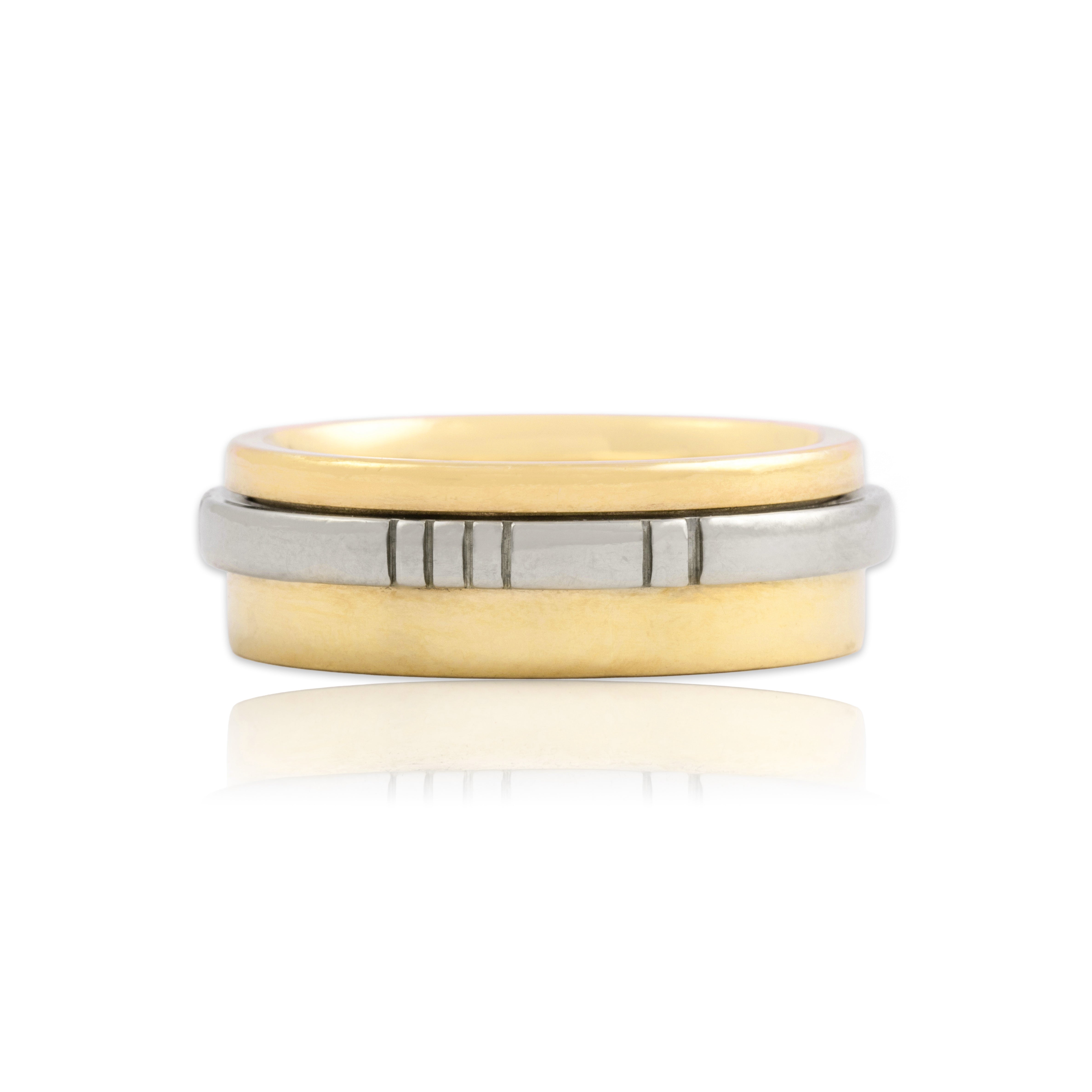 Vintage 14k Yellow & White Gold Two Tone Mechanical Spinning Band Ring 9.25