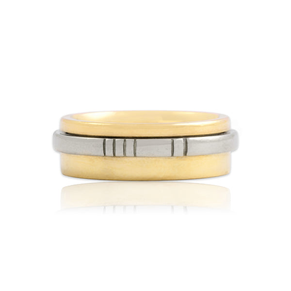 Vintage 14k Yellow & White Gold Two Tone Mechanical Spinning Band Ring 9.25