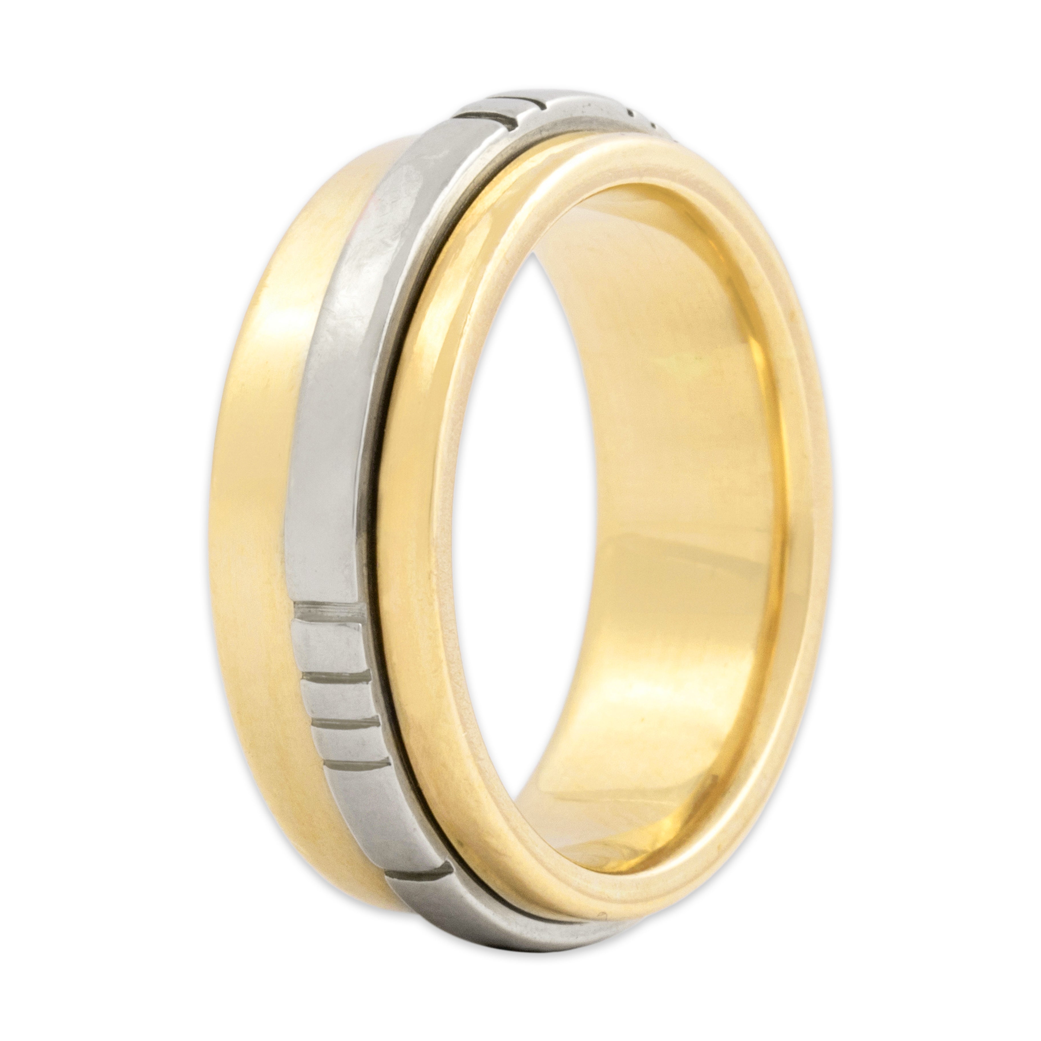 Vintage 14k Yellow & White Gold Two Tone Mechanical Spinning Band Ring 9.25