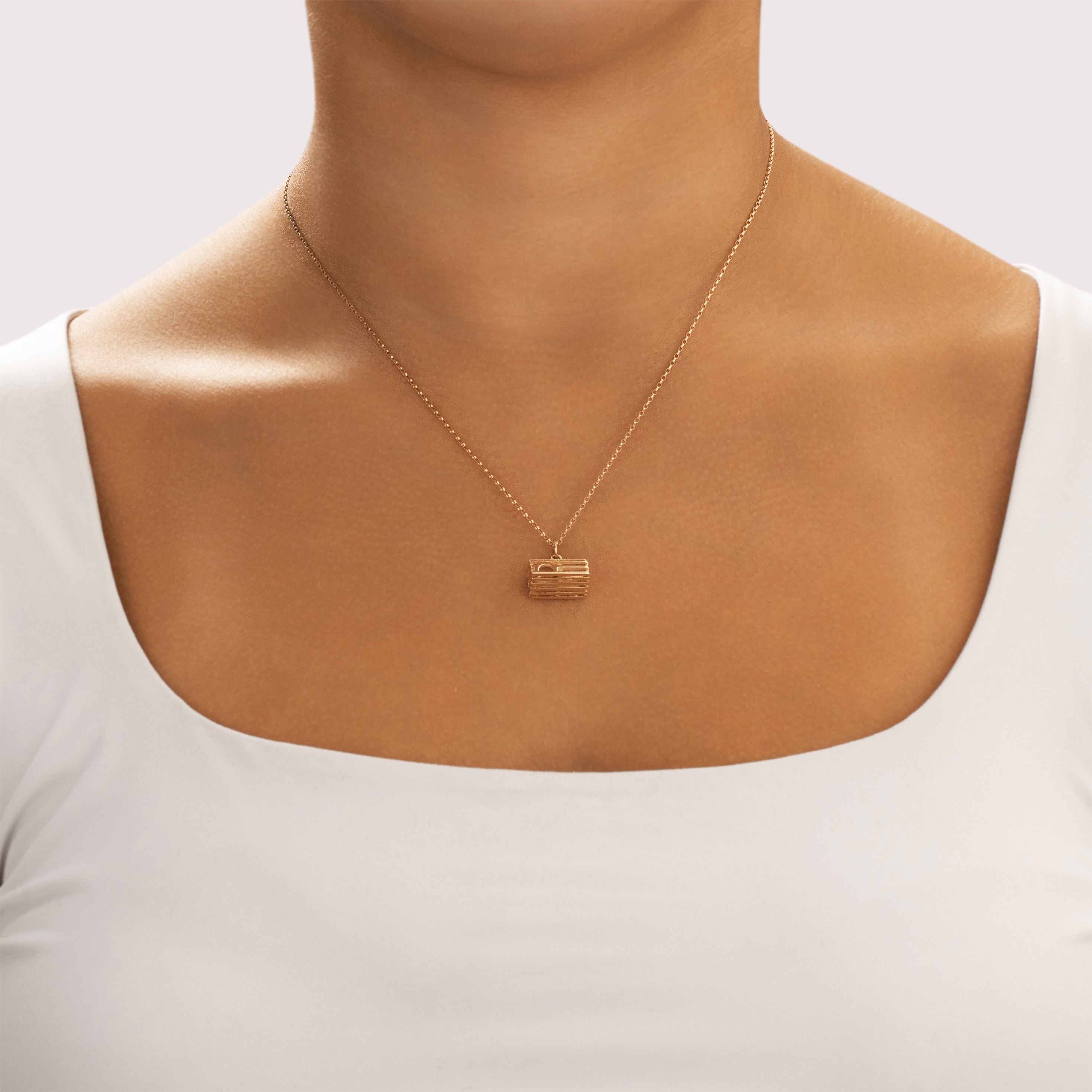 Vintage 14k Yellow Gold New England Moveable Lobster Trap Charm / Pendant - On model view