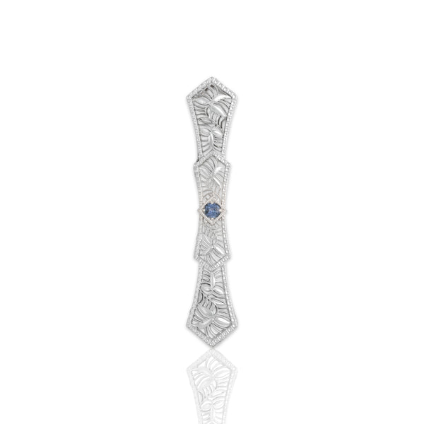 Antique Art Deco 14k White Gold Blue Synthetic Sapphire Intricate Filigree Pendant
