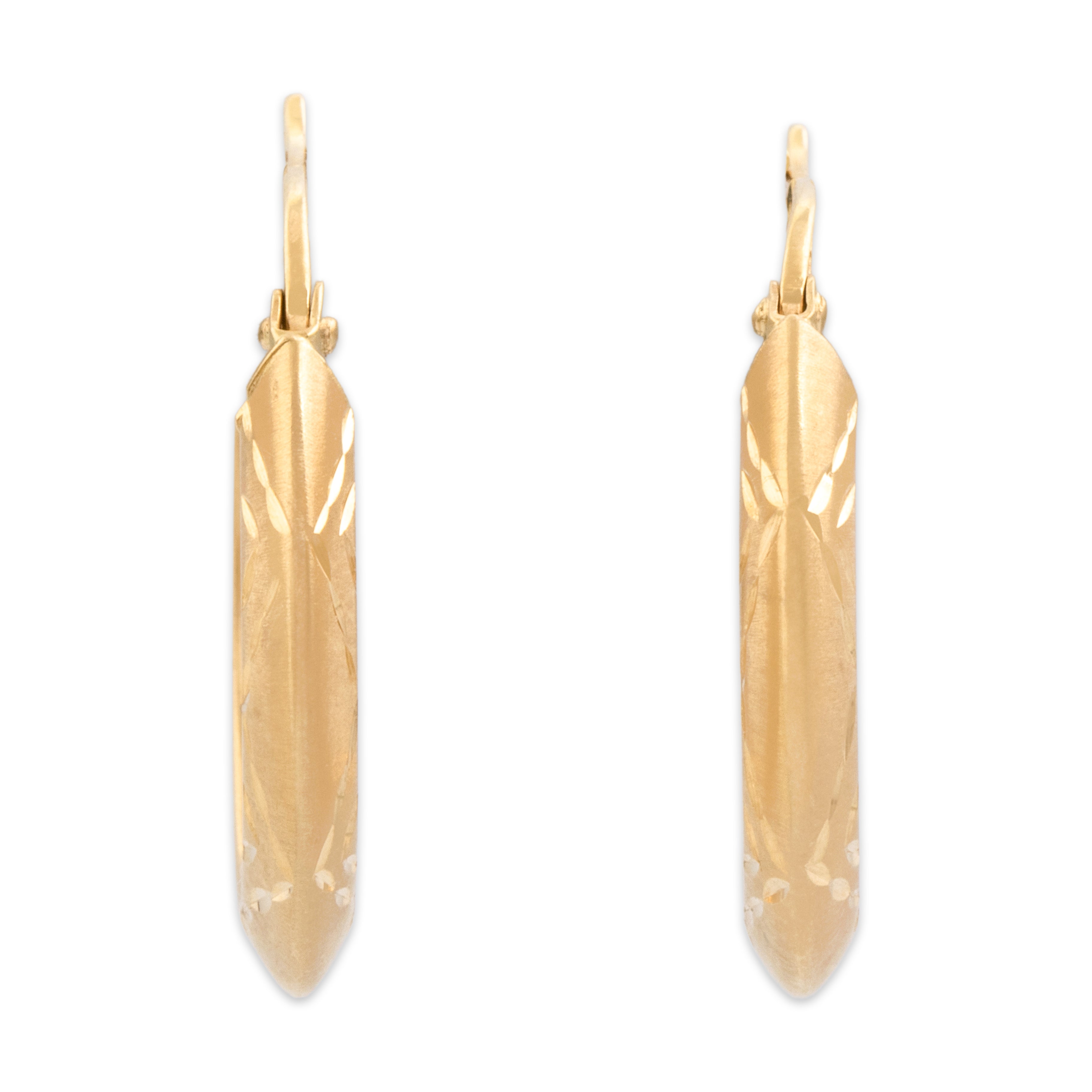 Vintage Small 14k Yellow Gold Dual Finish Diamond Cut Hoop Earrings - Overall view