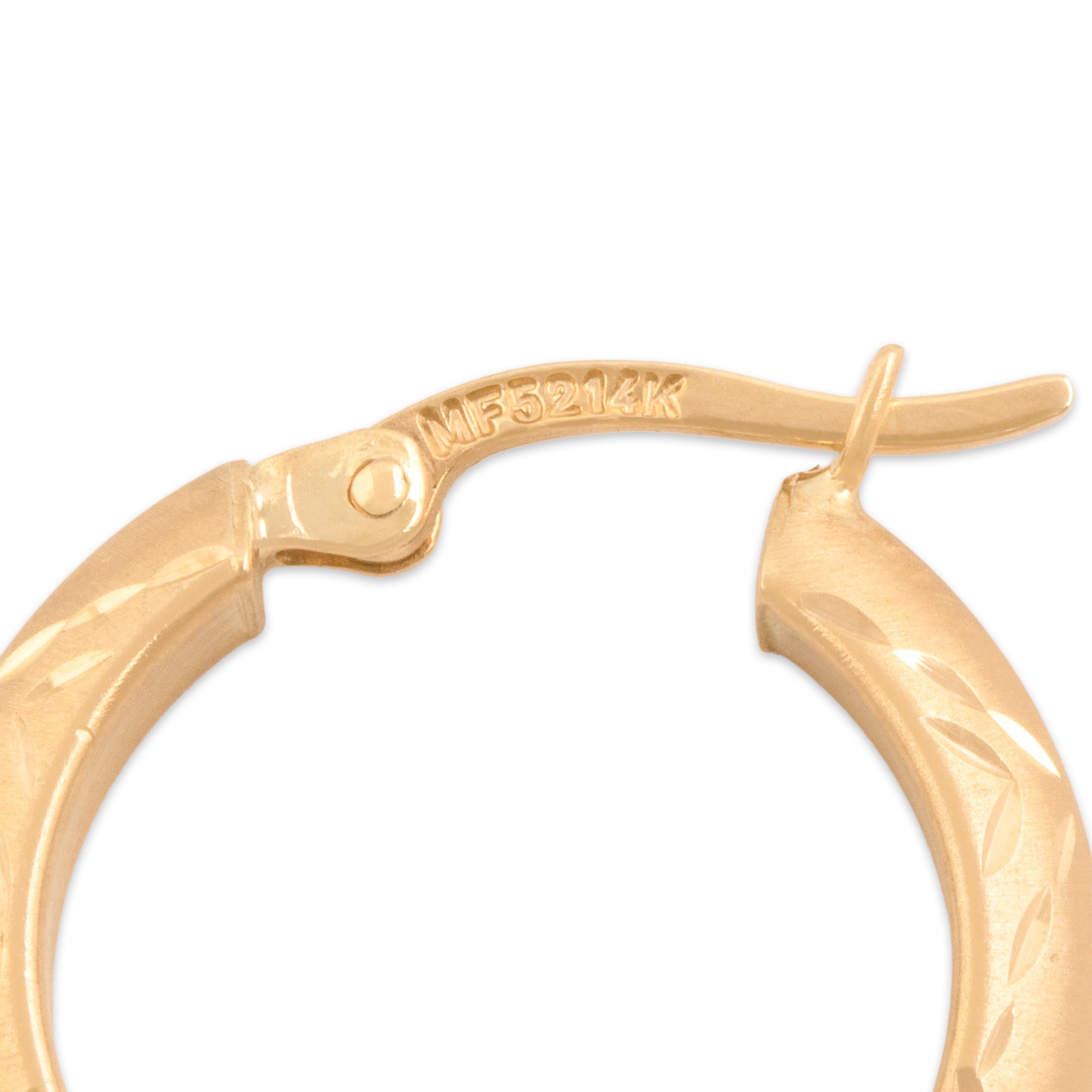 Vintage Small 14k Yellow Gold Dual Finish Diamond Cut Hoop Earrings - Hallmark view