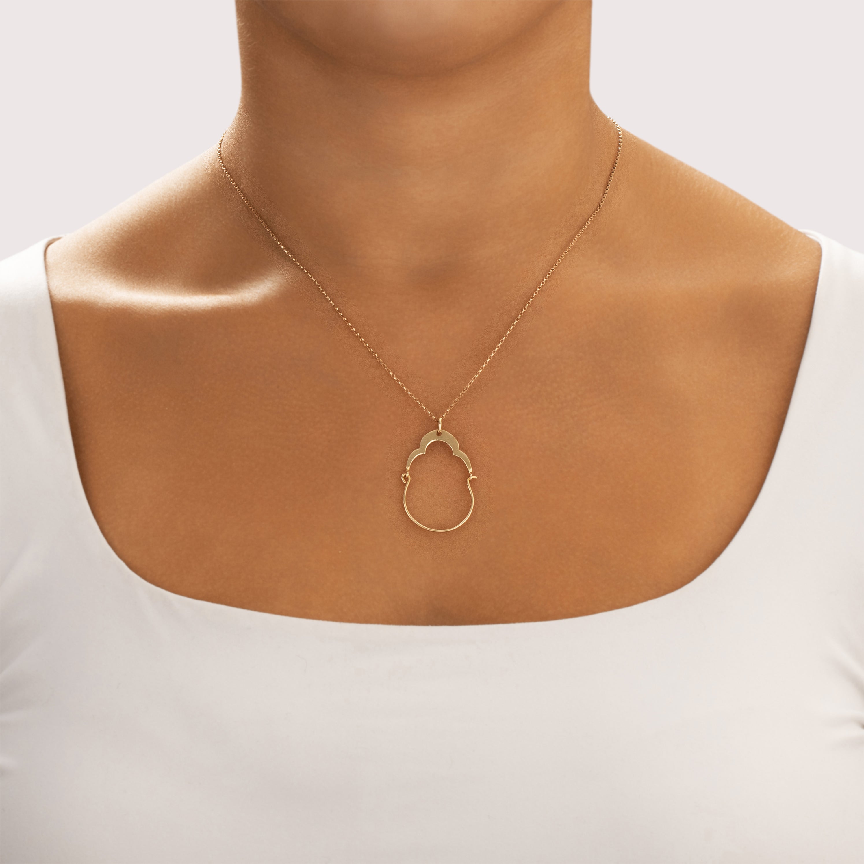 Vintage Italian 14k Yellow Gold Sleek Charm Holder Charm / Pendant - On model view