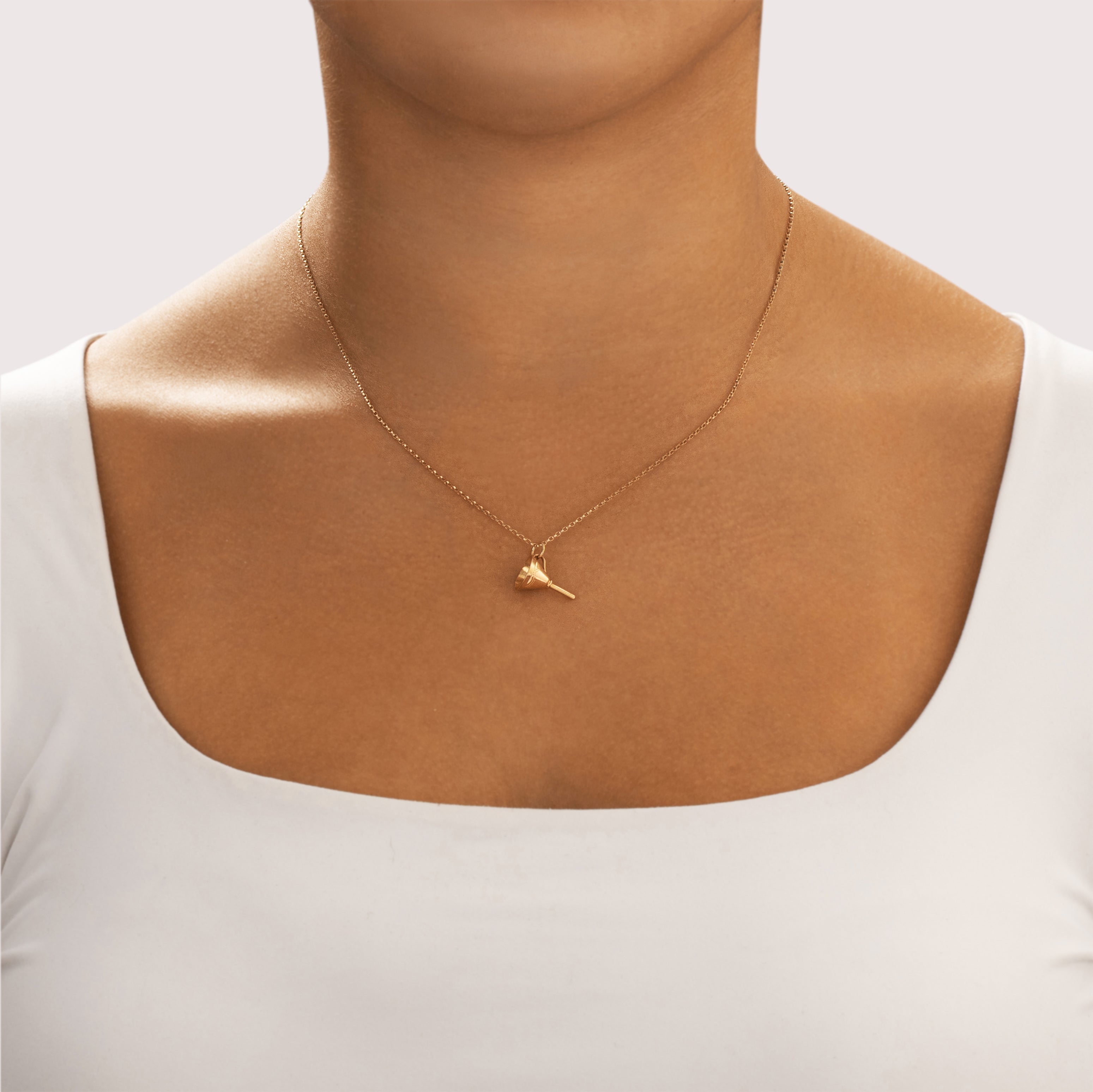 Vintage 18k Yellow Gold Etched Perfume Funnel Charm / Pendant - On model view