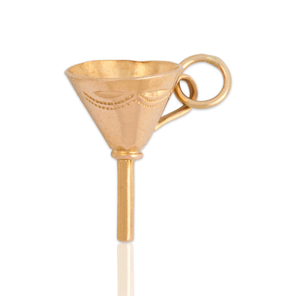 Vintage 18k Yellow Gold Etched Perfume Funnel Charm / Pendant