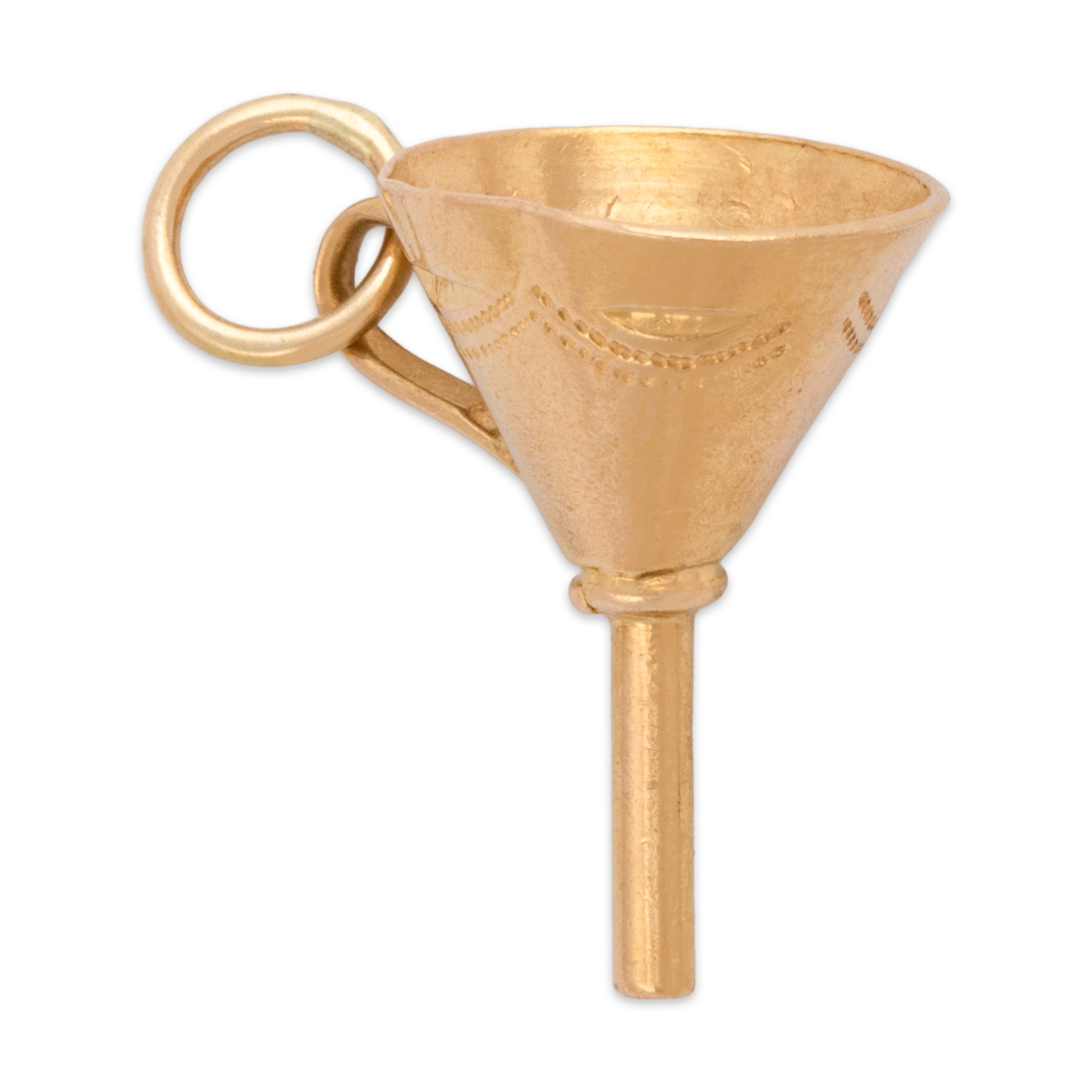 Vintage 18k Yellow Gold Etched Perfume Funnel Charm / Pendant - Back view