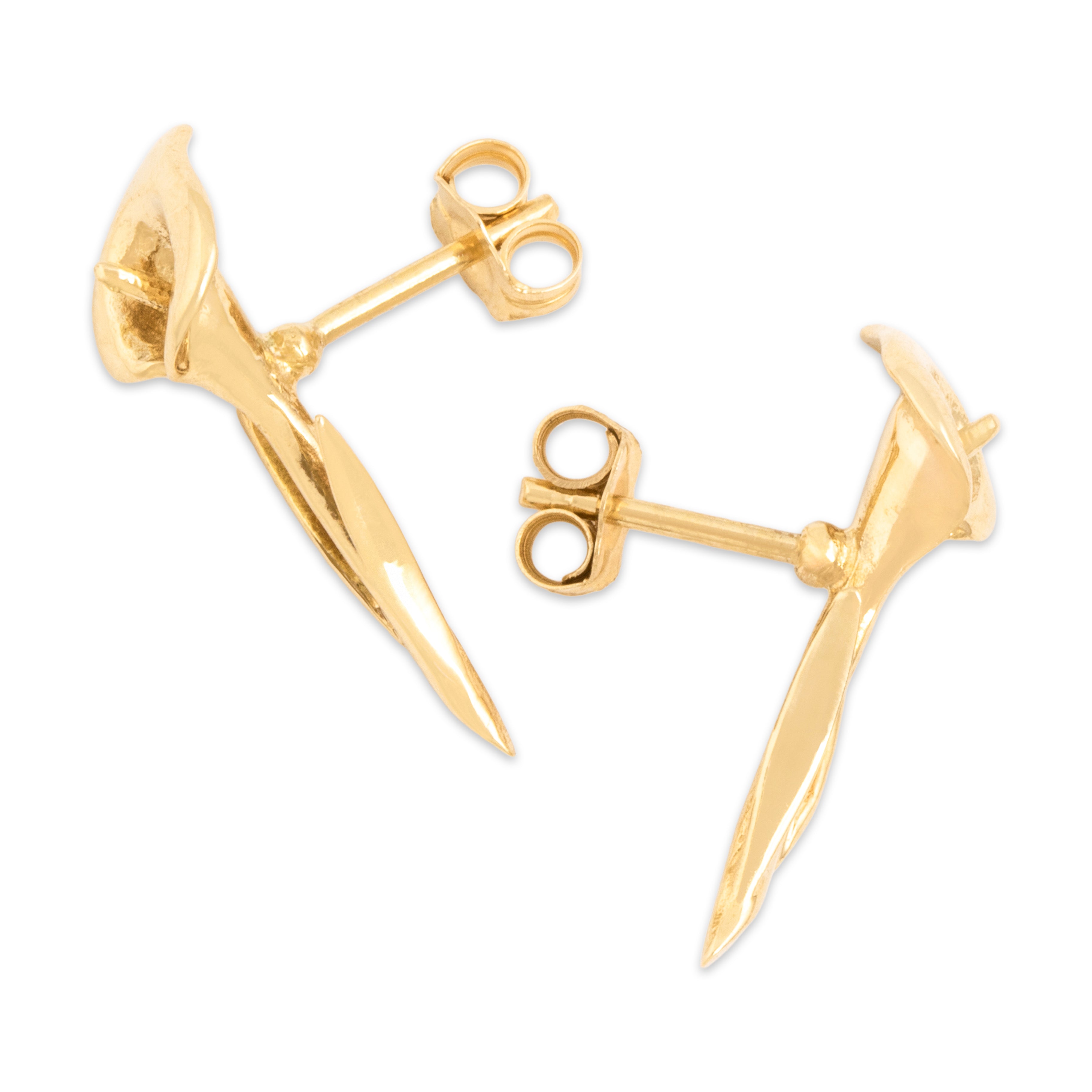 Vintage 14k Yellow Gold Beautiful Botanical Calla Lily Earrings - Side view