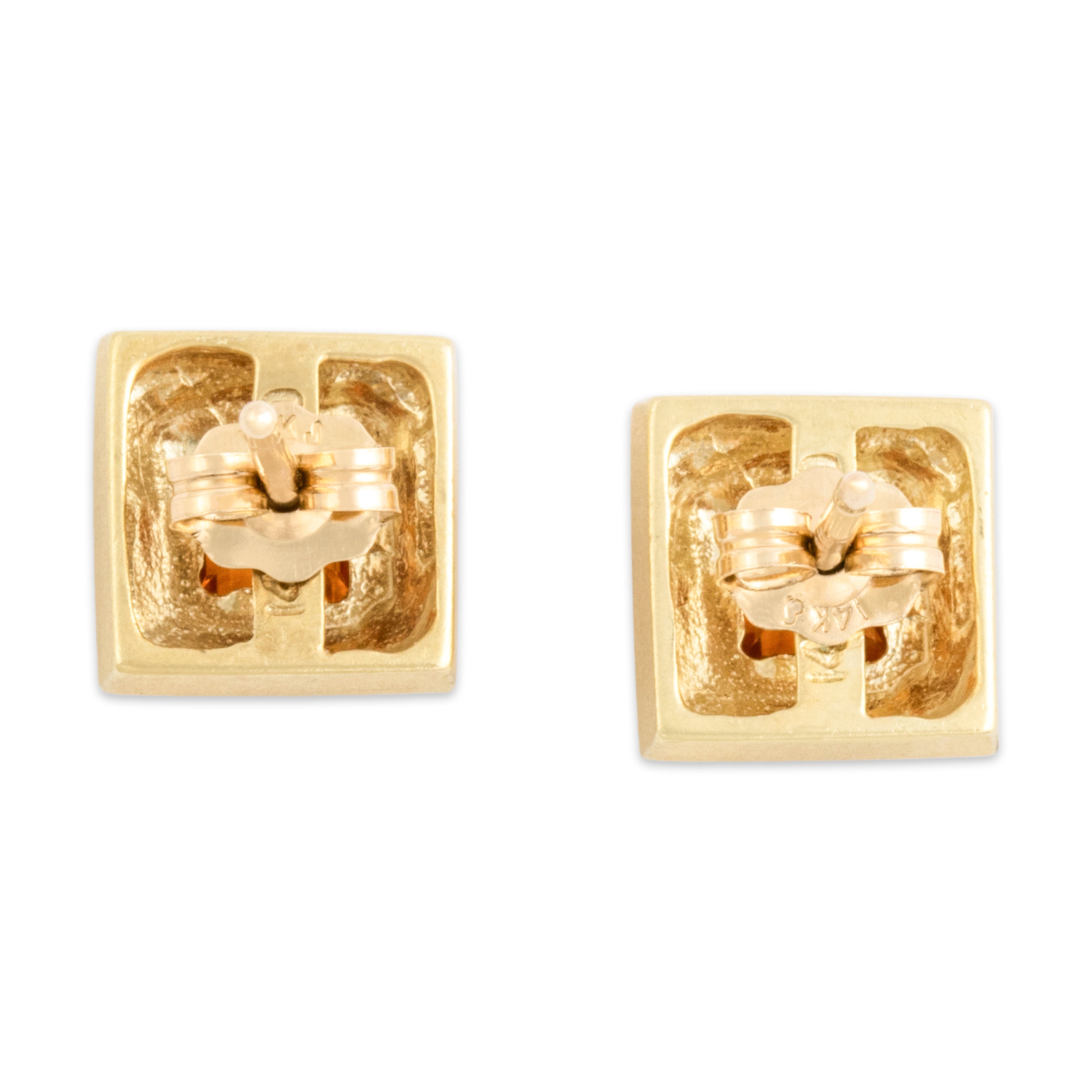 Vintage 14k Yellow Gold .59cttw Citrine Matte Etruscan-Inspired Stud Earrings - Back view