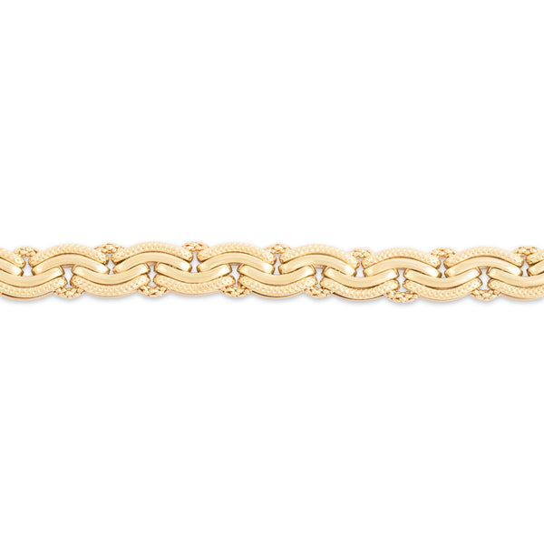 Vintage Italian Lightweight 14k Yellow Gold Textured C-Link Bracelet 7.75