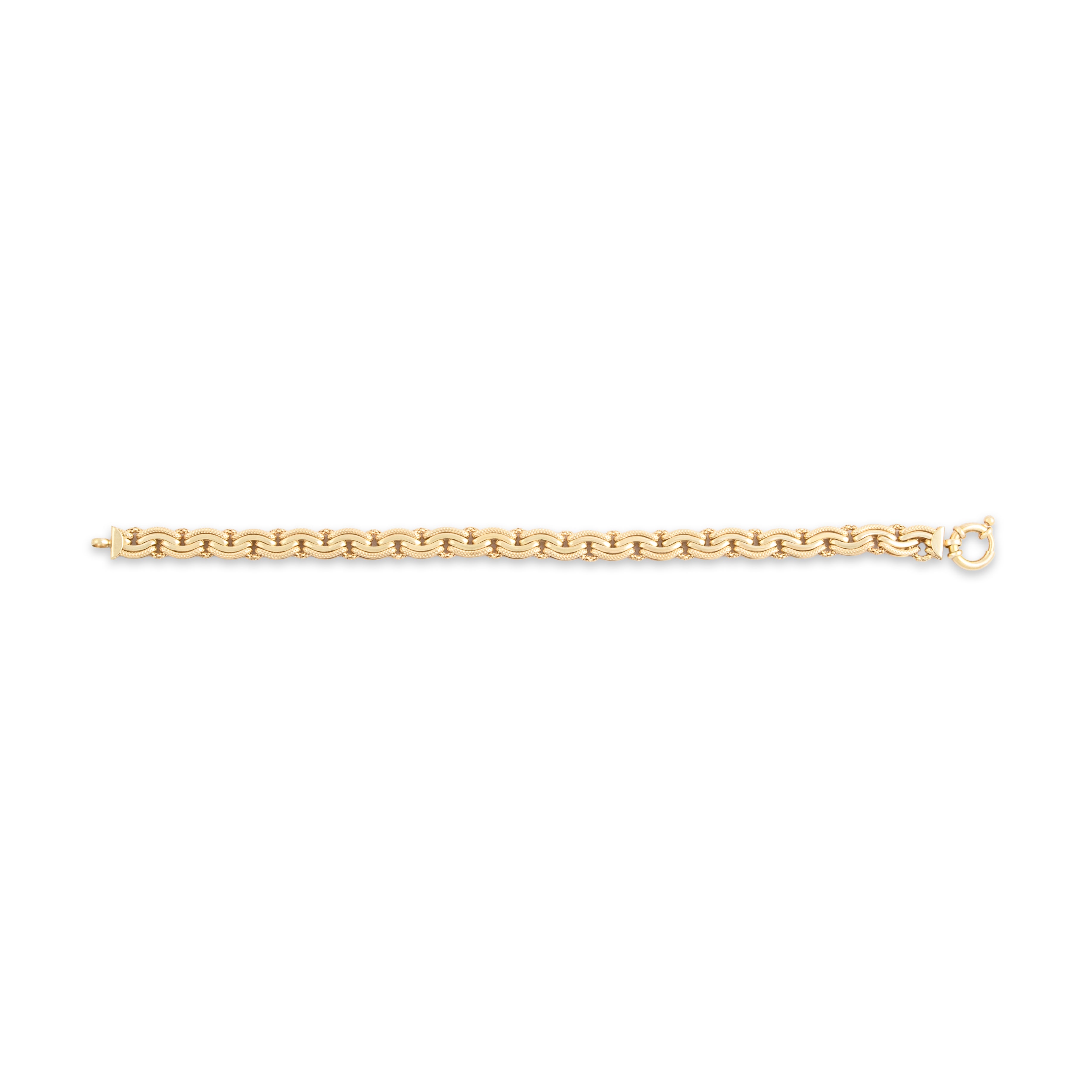 Vintage Italian Lightweight 14k Yellow Gold Intricate Textured C Link Bracelet - Overall view
