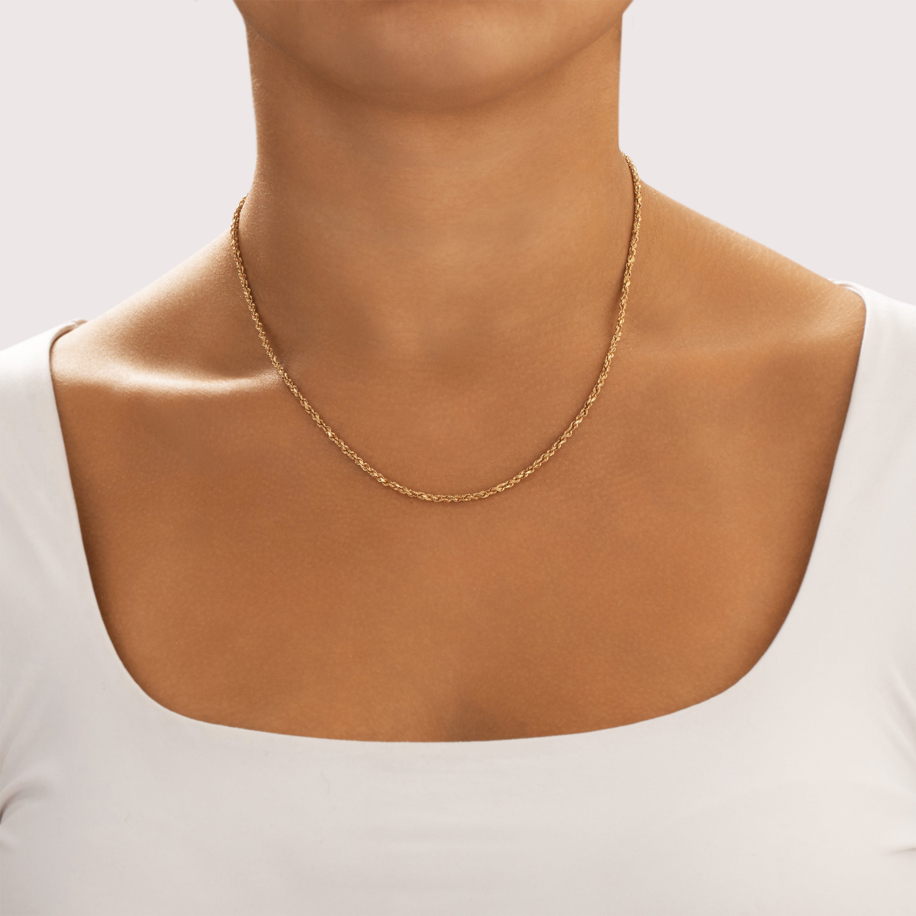 Vintage 14k Yellow Gold 2.2mm Sparkling Rope Chain - On model view