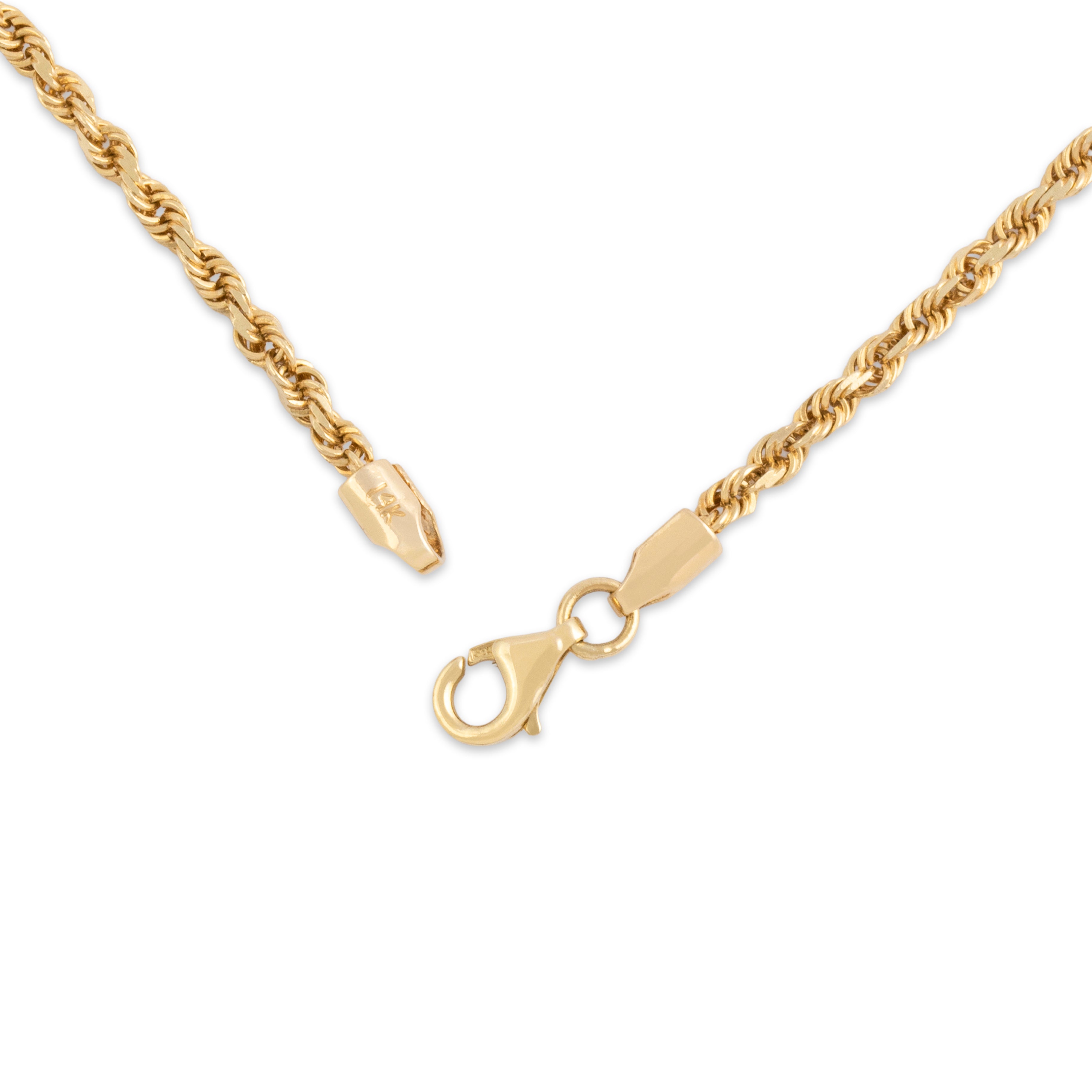 Vintage 14k Yellow Gold 2.2mm Sparkling Rope Chain - clasp view
