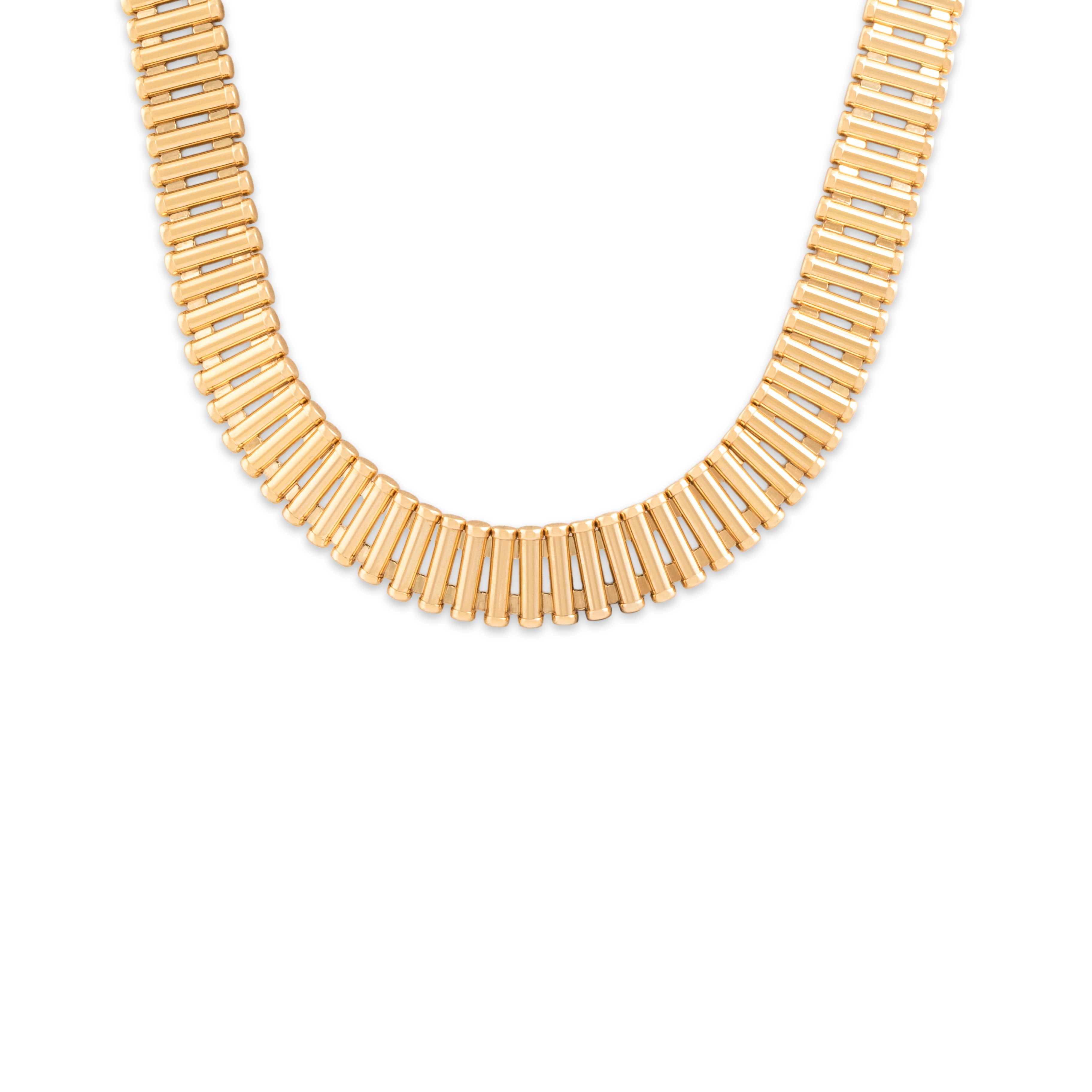 Vintage 14k Yellow Gold Chic Architectural Collar Choker Necklace 16.25