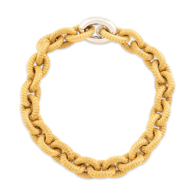 Vintage Italian Heavy 18k Yellow & White Gold Chunky Textured Link Bracelet 6.75"
