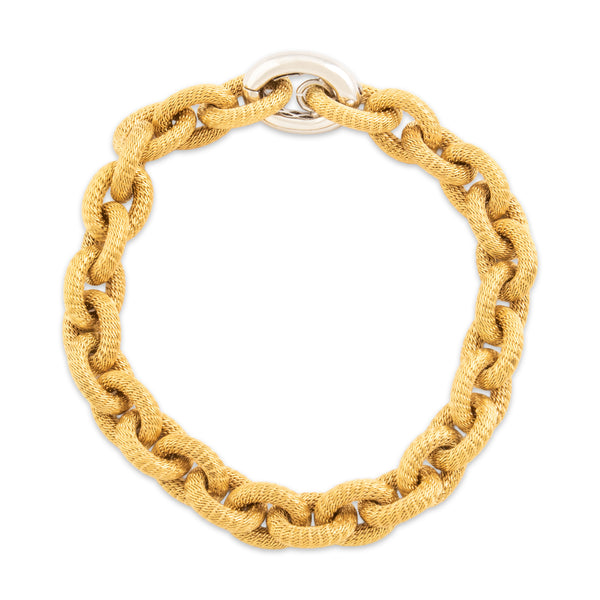 Vintage Italian Heavy 18k Yellow & White Gold Chunky Textured Link Bracelet - Close-up view