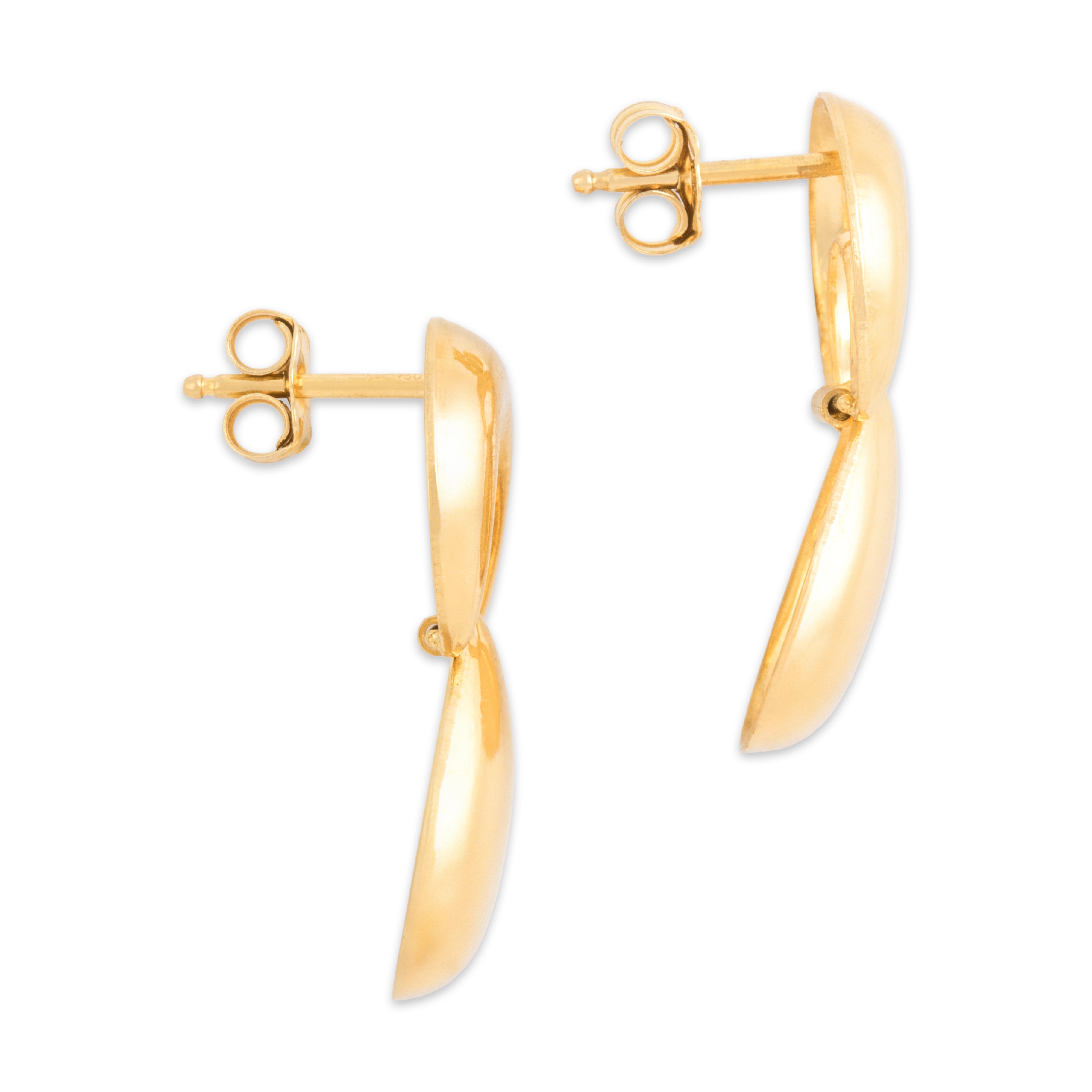 Vintage 18k Yellow Gold Crescent Teardrop Doorknocker Stud Earrings