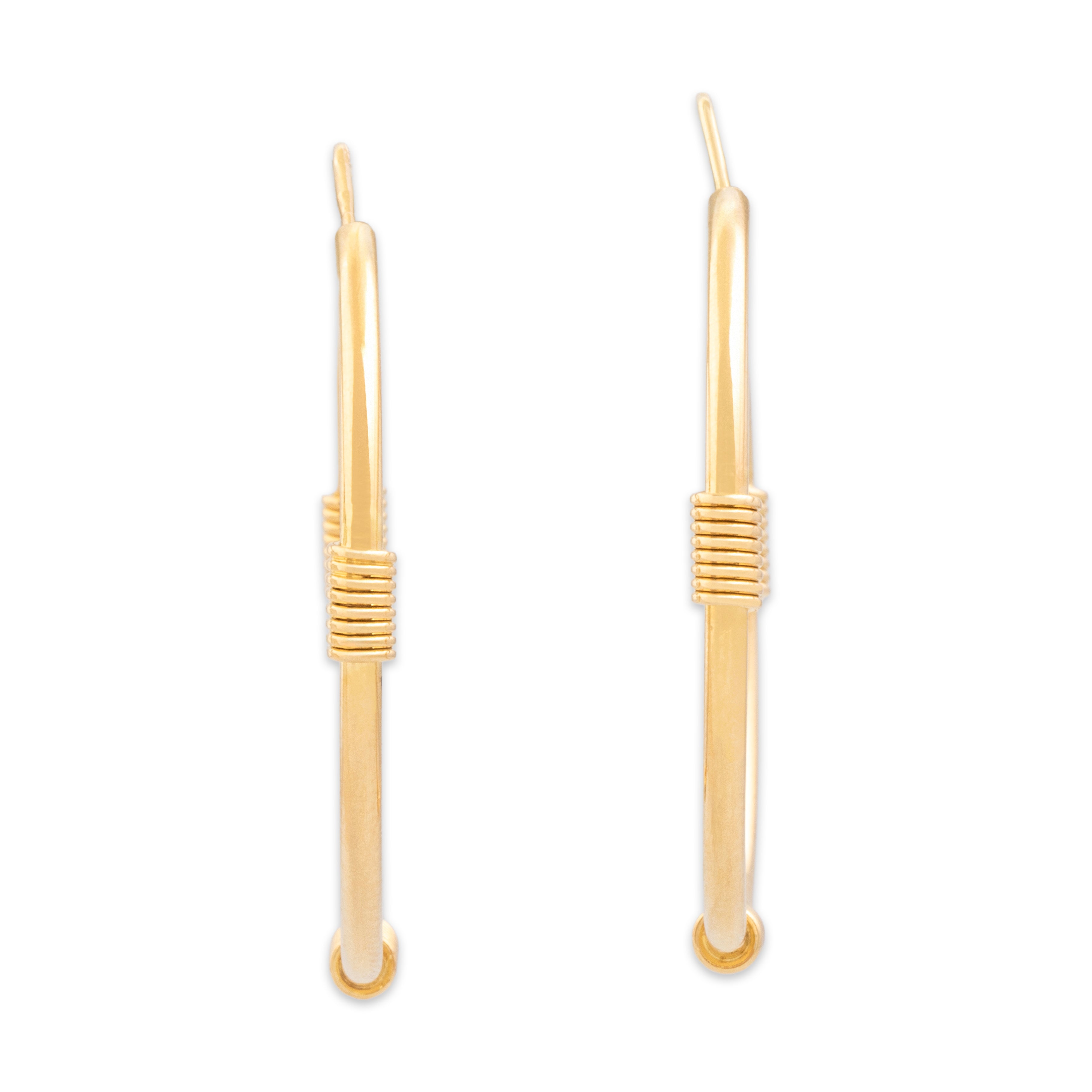 Vintage 18k Yellow Gold Chic Stationed Wire Wrapped Hoop Earrings - Side view