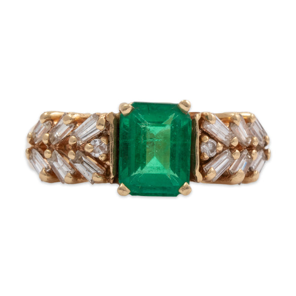 Vintage 14k Yellow Gold 1.7ct Emerald .50cttw Diamond Ring 6.75