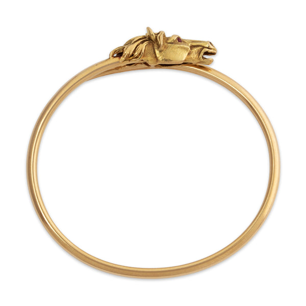 Antique Georges Fouquetière French 18k Gold Ruby Horse Bangle Bracelet 6.5