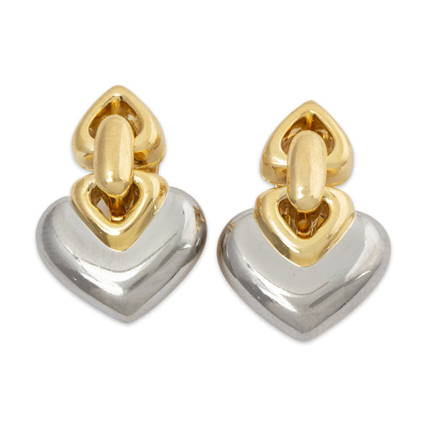 Vintage Bvlgari 18k Yellow & White Gold Doppio Cuore Earrings