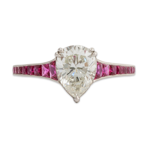 Abbott & Oaks Platinum 1.57ct Diamond Ruby Art Deco Style Engagement Ring 6.25