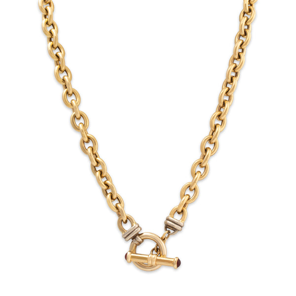 Vintage 14k Yellow Gold Carnelian Toggle Chain / Necklace 17