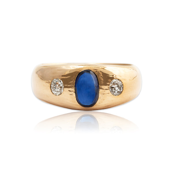 Vintage Heavy Craft 14k Yellow Gold 1.26ct Sapphire & Old Mine Diamond Ring 9.5