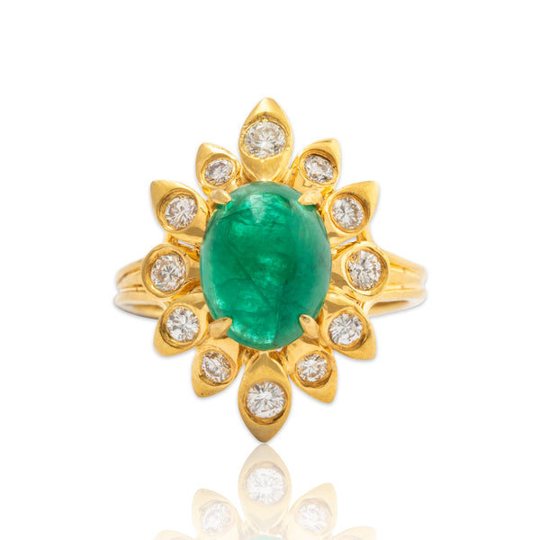 Vintage 18k Yellow Gold 3.5ct Emerald .58cttw Diamond Cocktail Ring 6.5