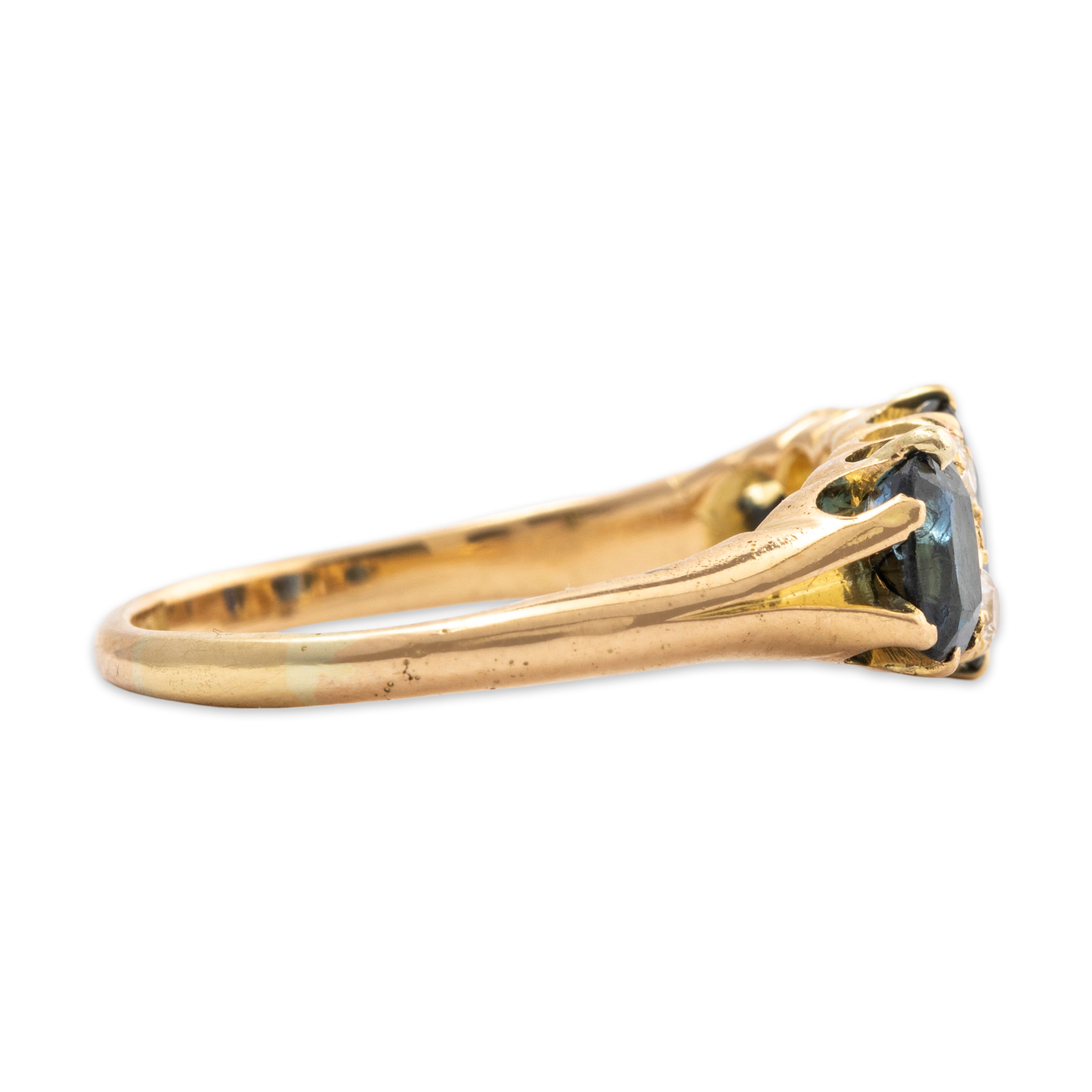 Antique English 18k Yellow Gold 1.37cttw Sapphire Diamond Edwardian Ring 6.75