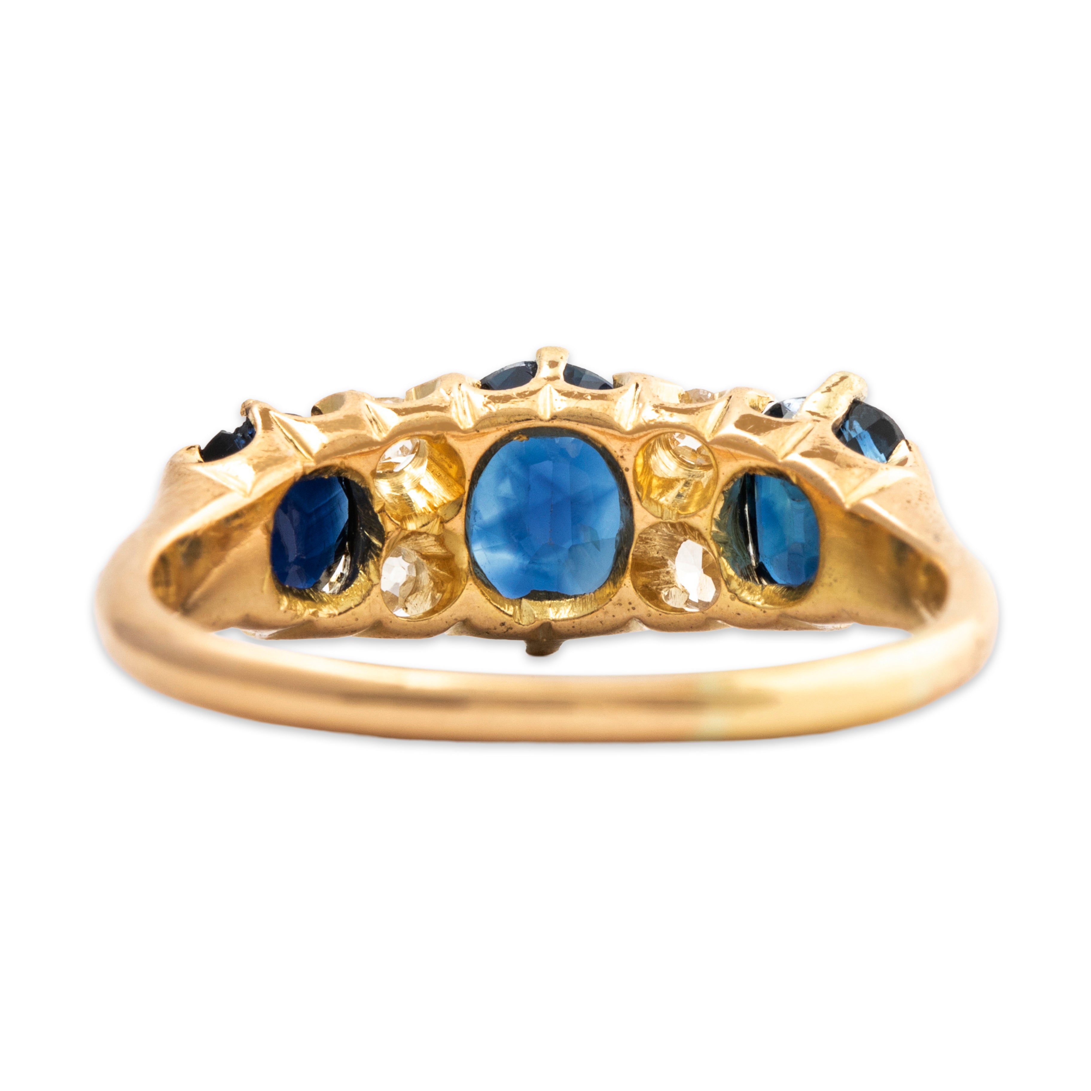 Antique English 18k Yellow Gold 1.37cttw Sapphire Diamond Edwardian Ring 6.75