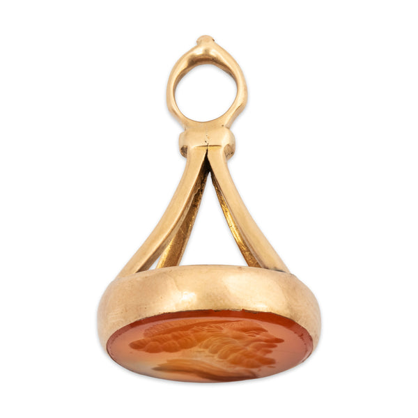 Antique Georgian 14k Yellow Gold Carnelian Carved Man Fob Seal Pendant