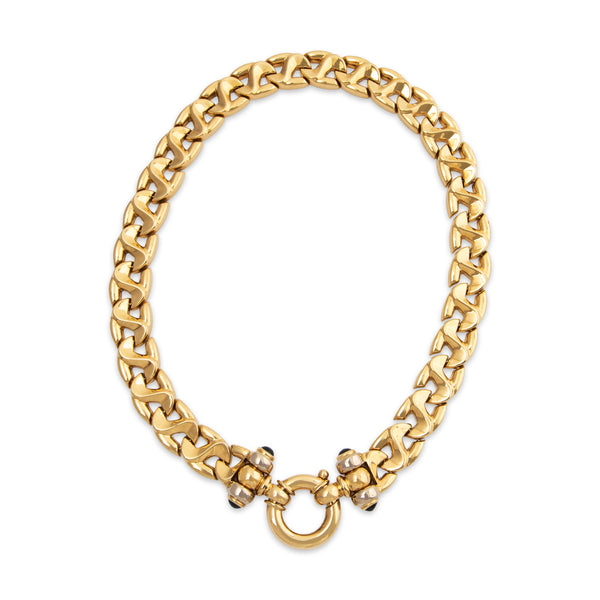 Bold Vintage Italian 14k Yellow Gold Sapphire Statement Collar Necklace 14