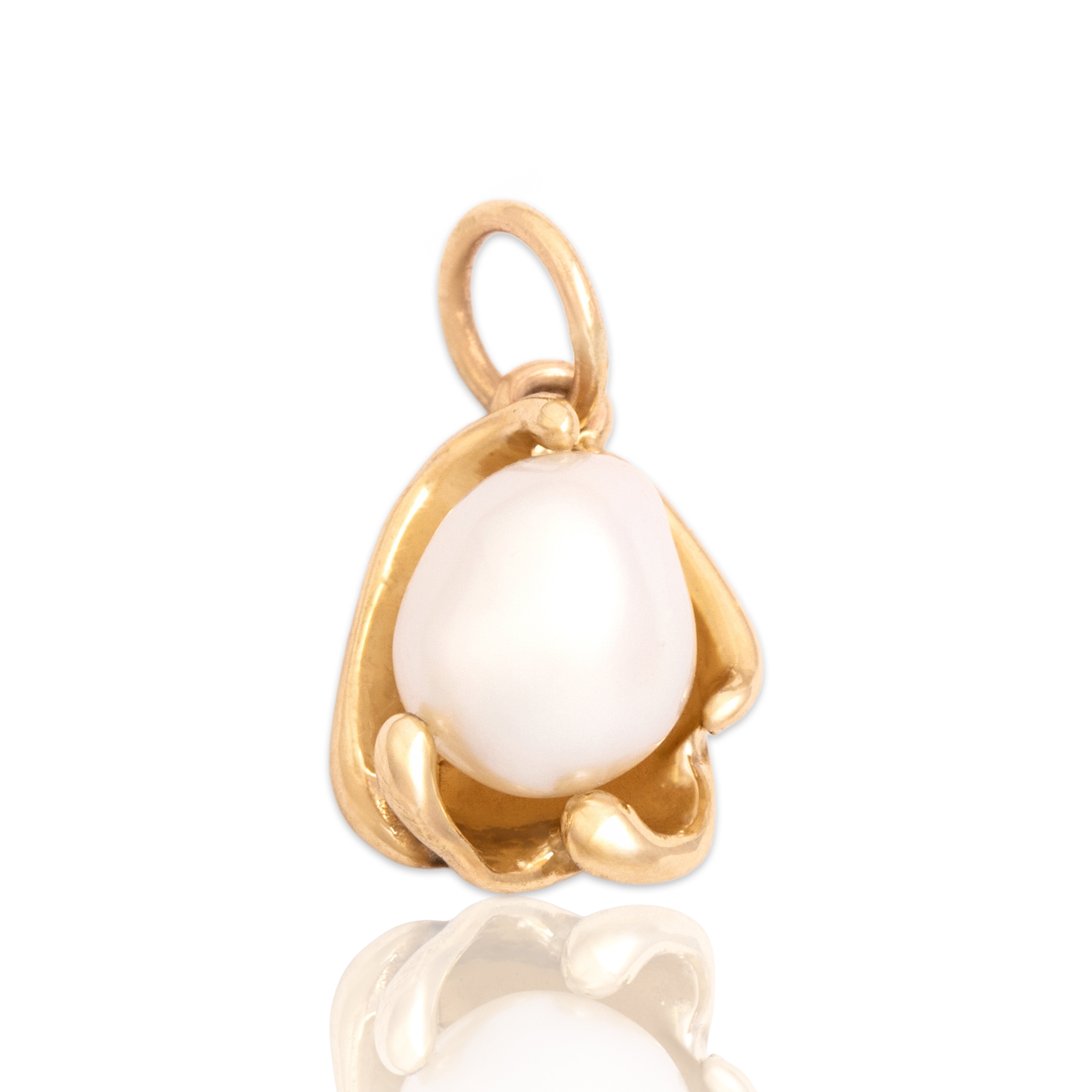 Antique Small 14k Yellow Gold Baroque Pearl Freeform Claw Charm / Pendant - Close-up view