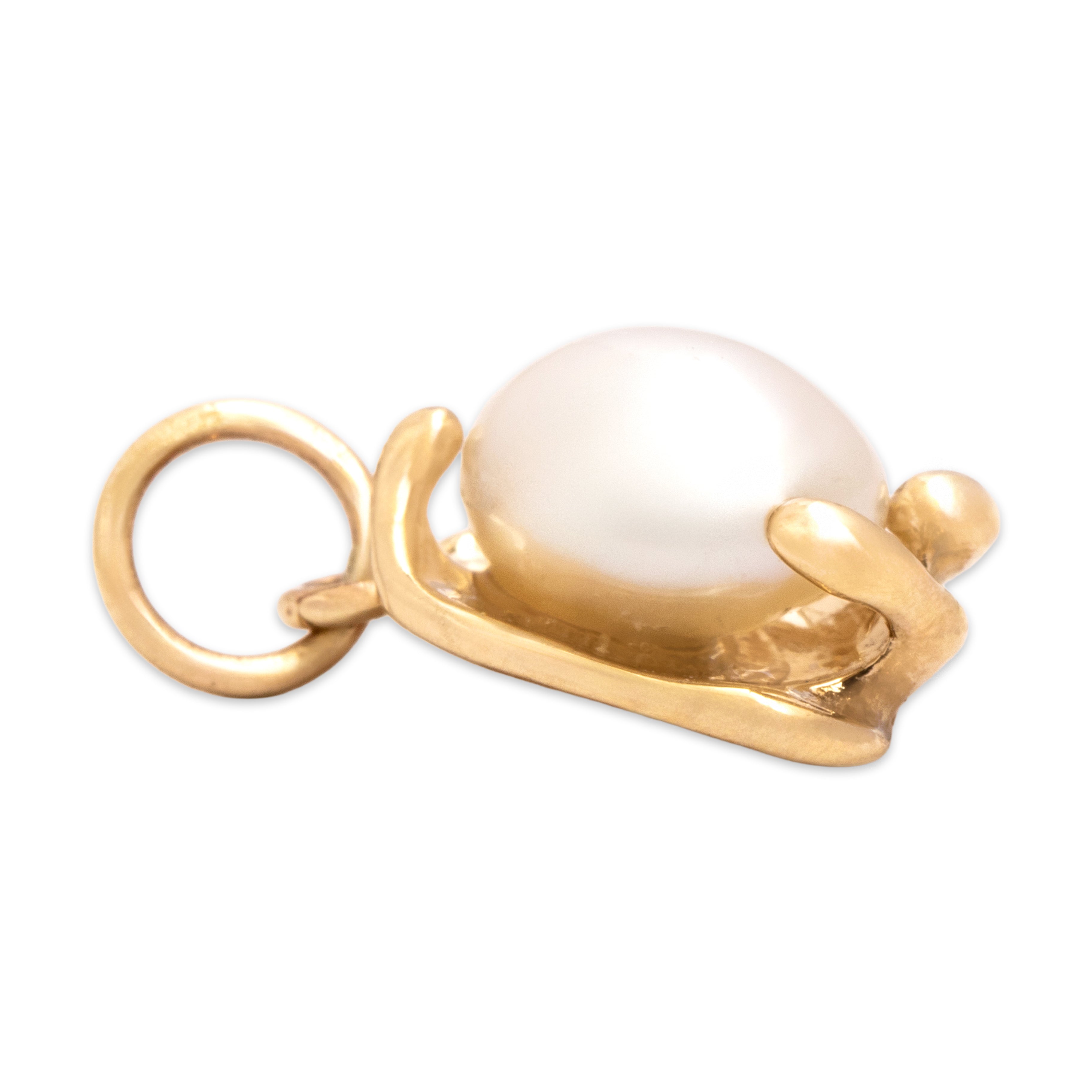 Antique Small 14k Yellow Gold Baroque Pearl Freeform Claw Charm / Pendant - Side view