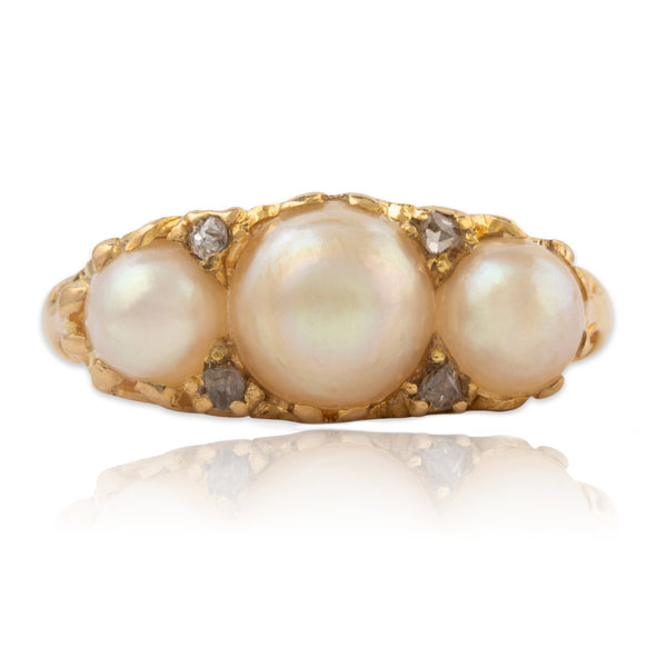 Antique 18k Yellow Gold Pearl Rose Cut Diamond Ring 7.25